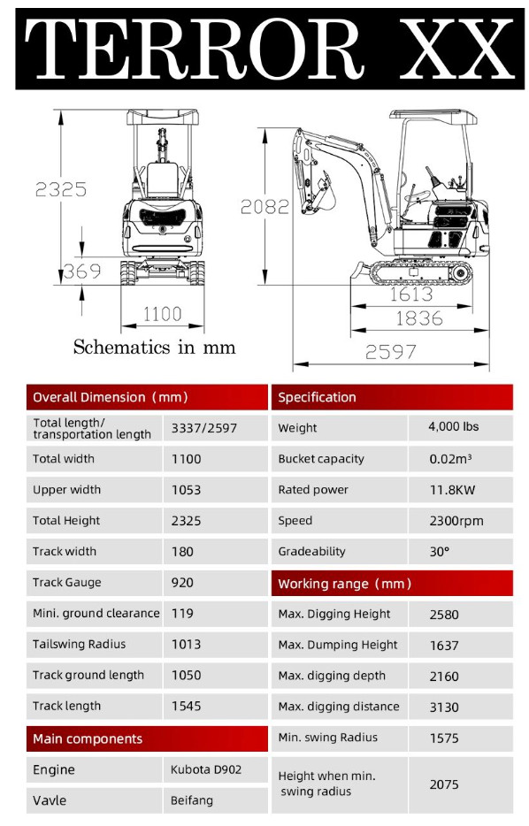FREE SHIPPING 2025 2 Ton New Mini Excavator, KUBOTA D902 Diesel Engine 16 hpOpen