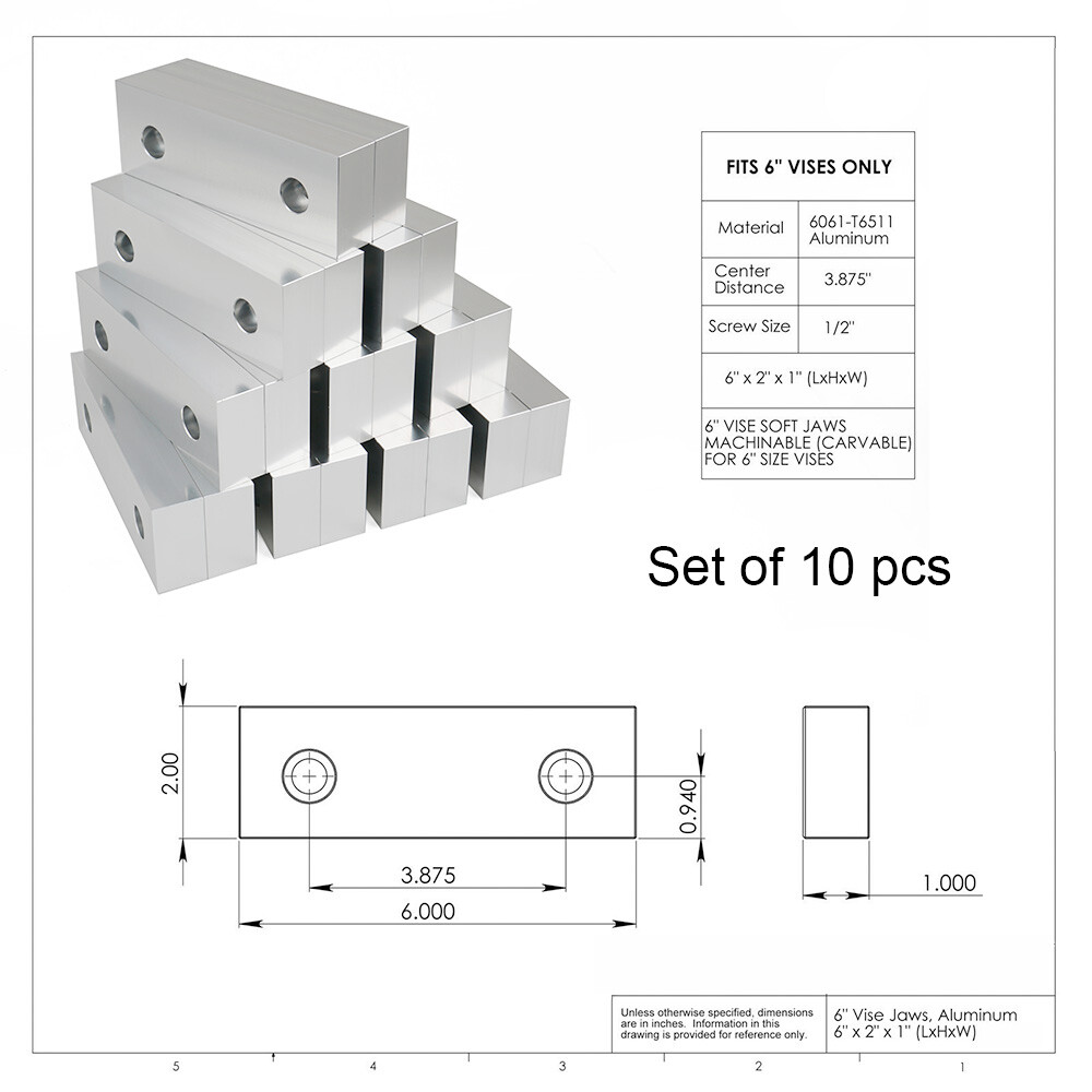 10 Packs (20pcs) 6 x 2 x 1″ Standard Aluminum Soft Jaws Set Fits Kurt 6″ Vises