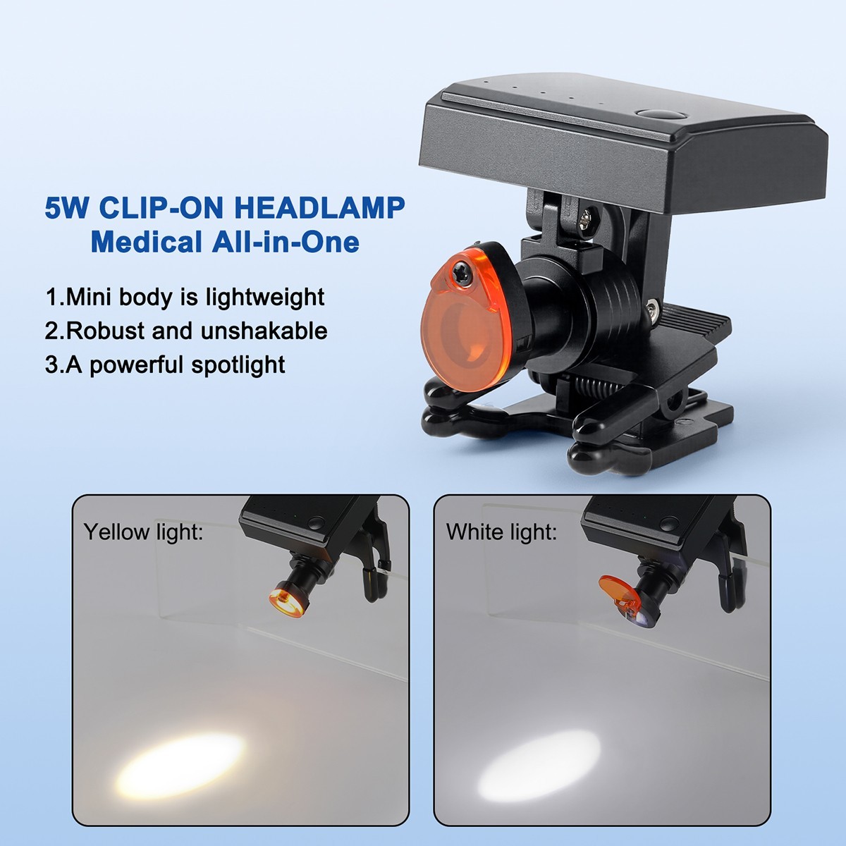 Dental LED Head Light Lamp Clip-On Light for Binocular Loupes 5W Wireless