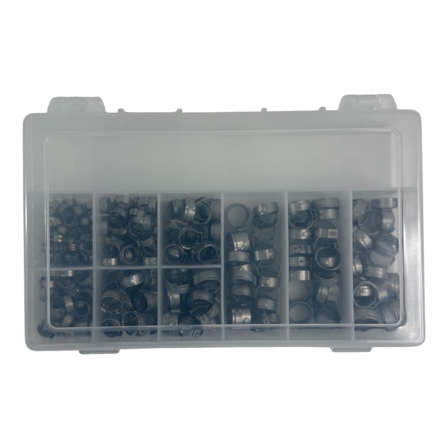 Oetiker 300pc 1-Ear Clamp Kit Stainless 1/4in-11/16in Hose Clamps Assortment Kit