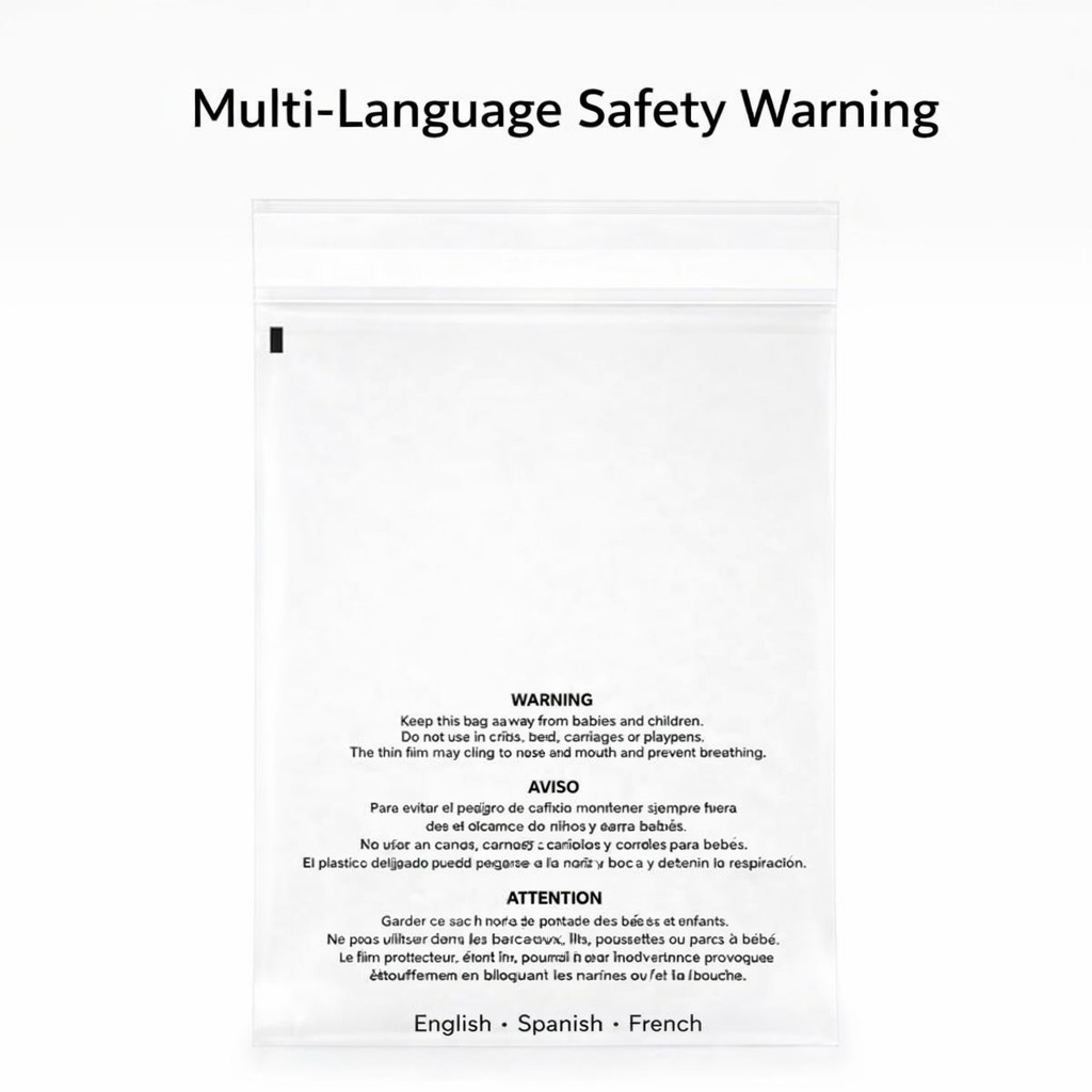 Clear Resealable OPP Cello Bags 1.5 Mil Poly w/ Suffocation Warning – Multi Size