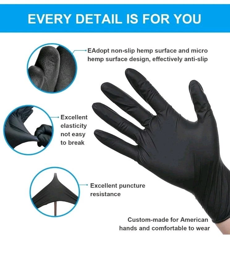 Finitex Black Nitrile Disposable Medical Exam Gloves – Box Of 100 Pcs 6mil Glove