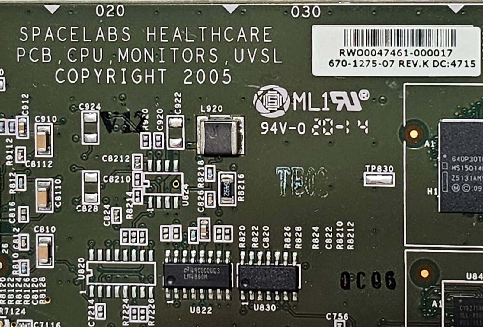 Spacelabs Healthcare 670-1275-07 PCB CPU Board For Patient Monitor, 388-0972-07