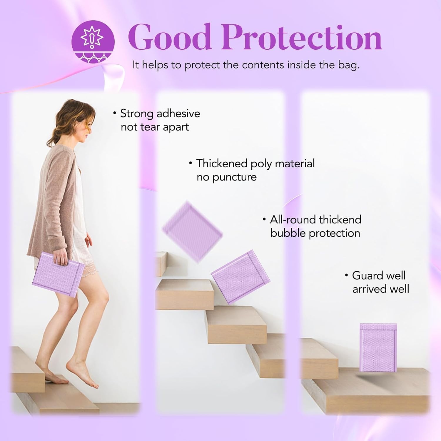 100 Pack Poly Bubble Mailers 6×10″ Padded Envelope Mailing Bags #0 Light Purple