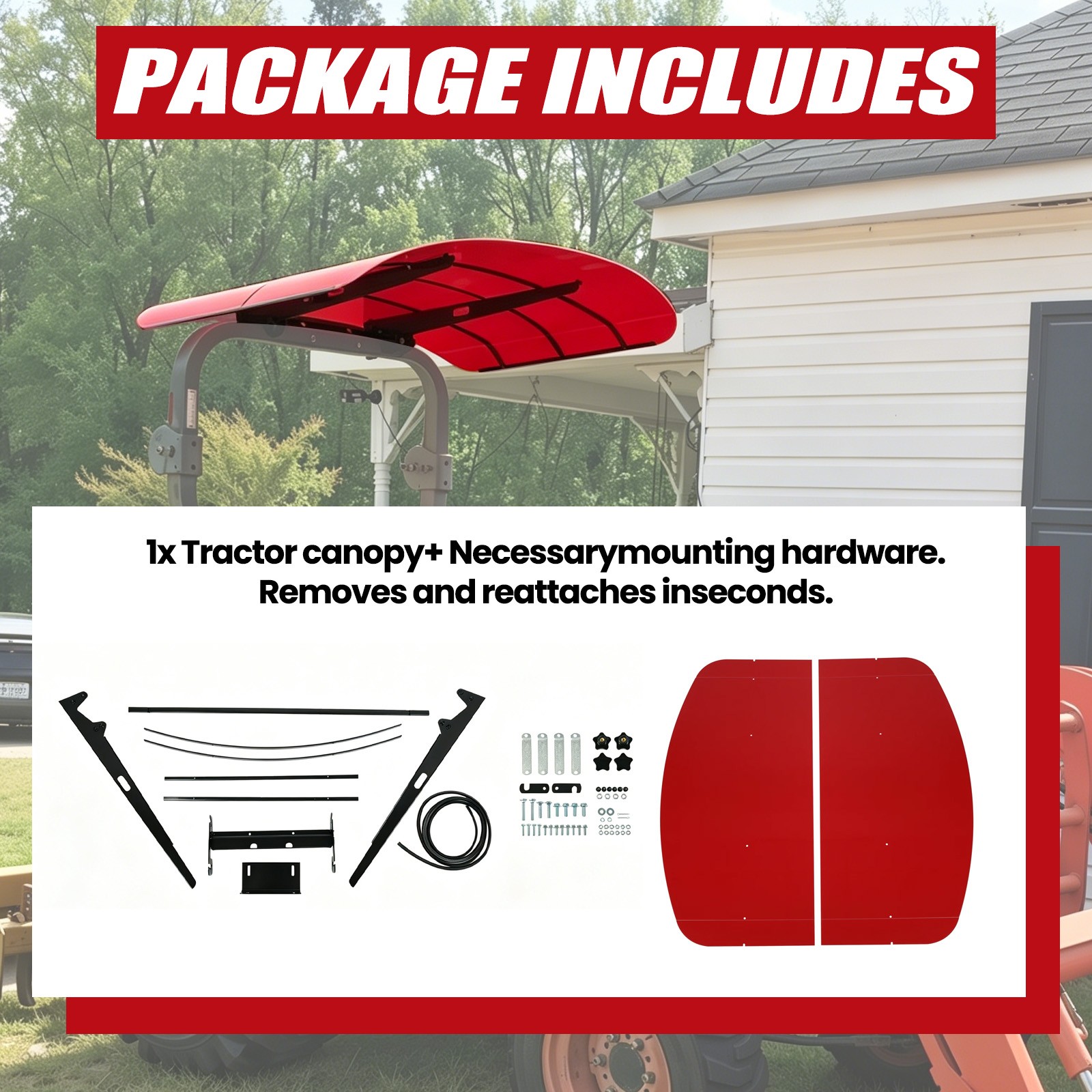 Red Canopy For 52″ X 52″ Equipped Tractors & Mowers W/2″x 2″ or 2″ x 3″ROPS
