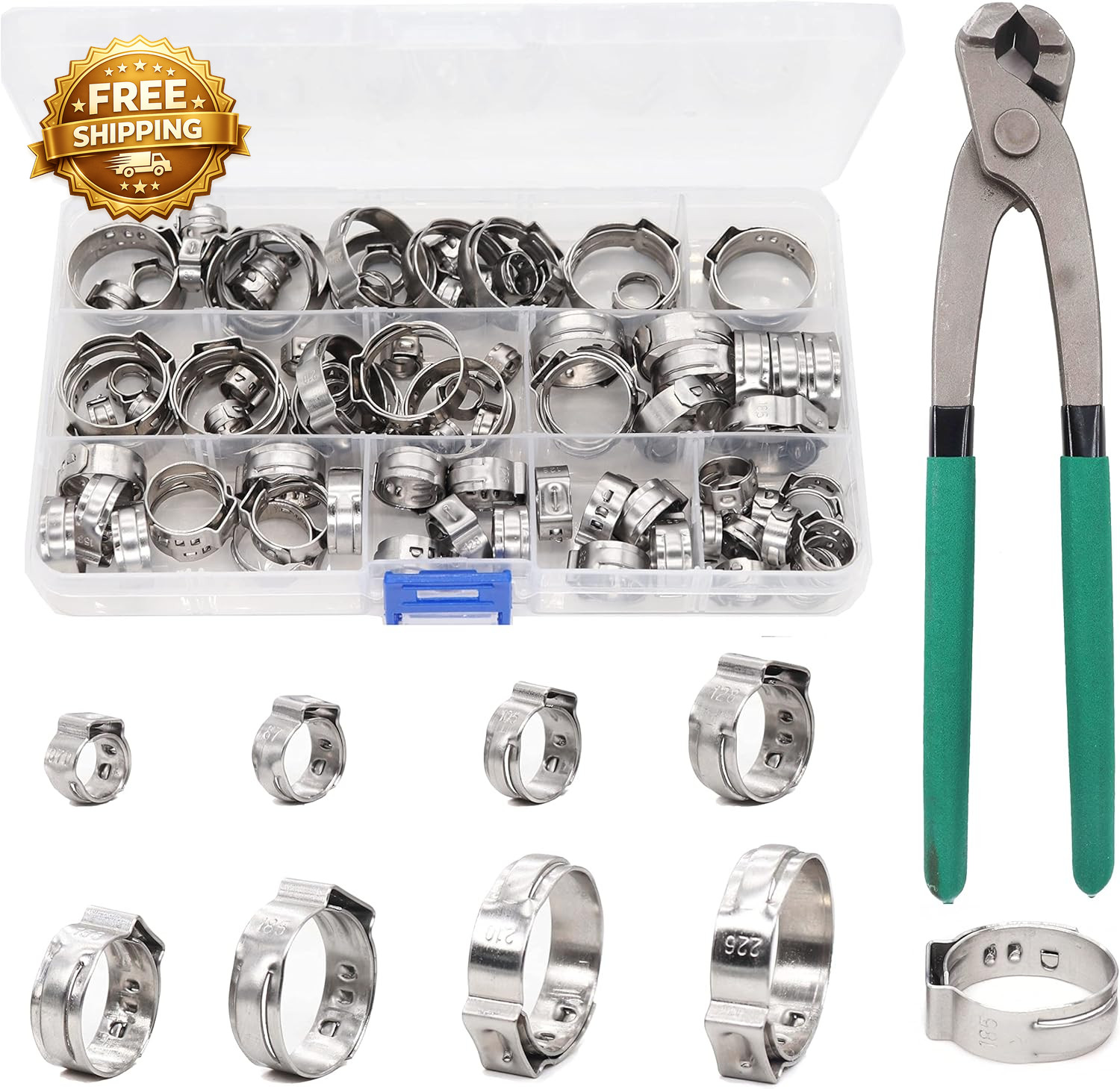 Single Ear Hose Clamps Oetiker Clamps 92Pcs(6.0Mm-22.6Mm) Crimp Pipe Clamps