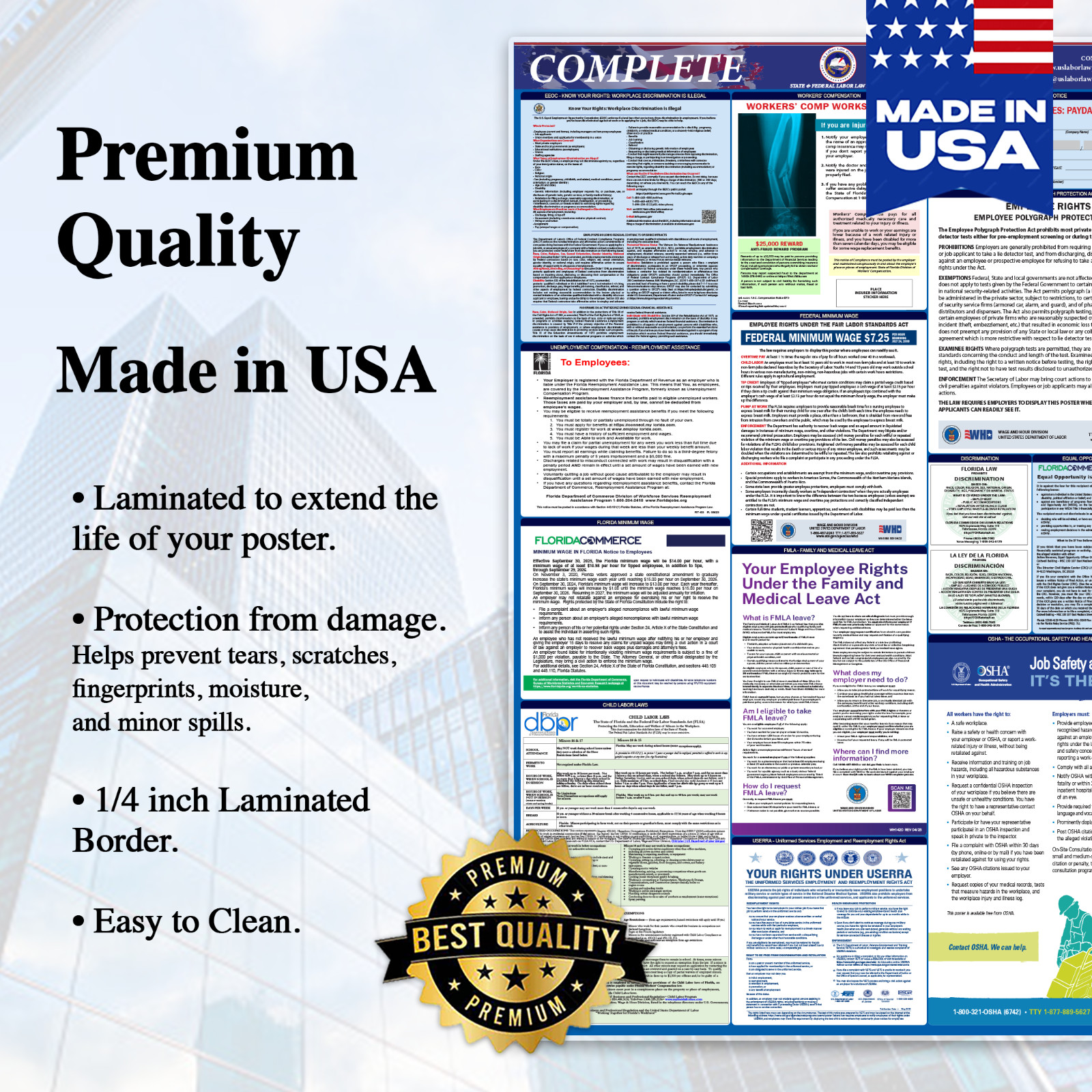 2025 California CA LABOR LAW POSTER (Federal & State) English Laminated