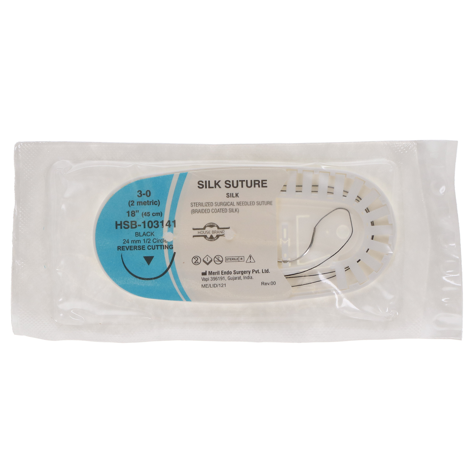 House Brand Dentistry 103141 Silk Black Braided Sutures 3-0 22MM 1/2″ 45cm 12/Pk