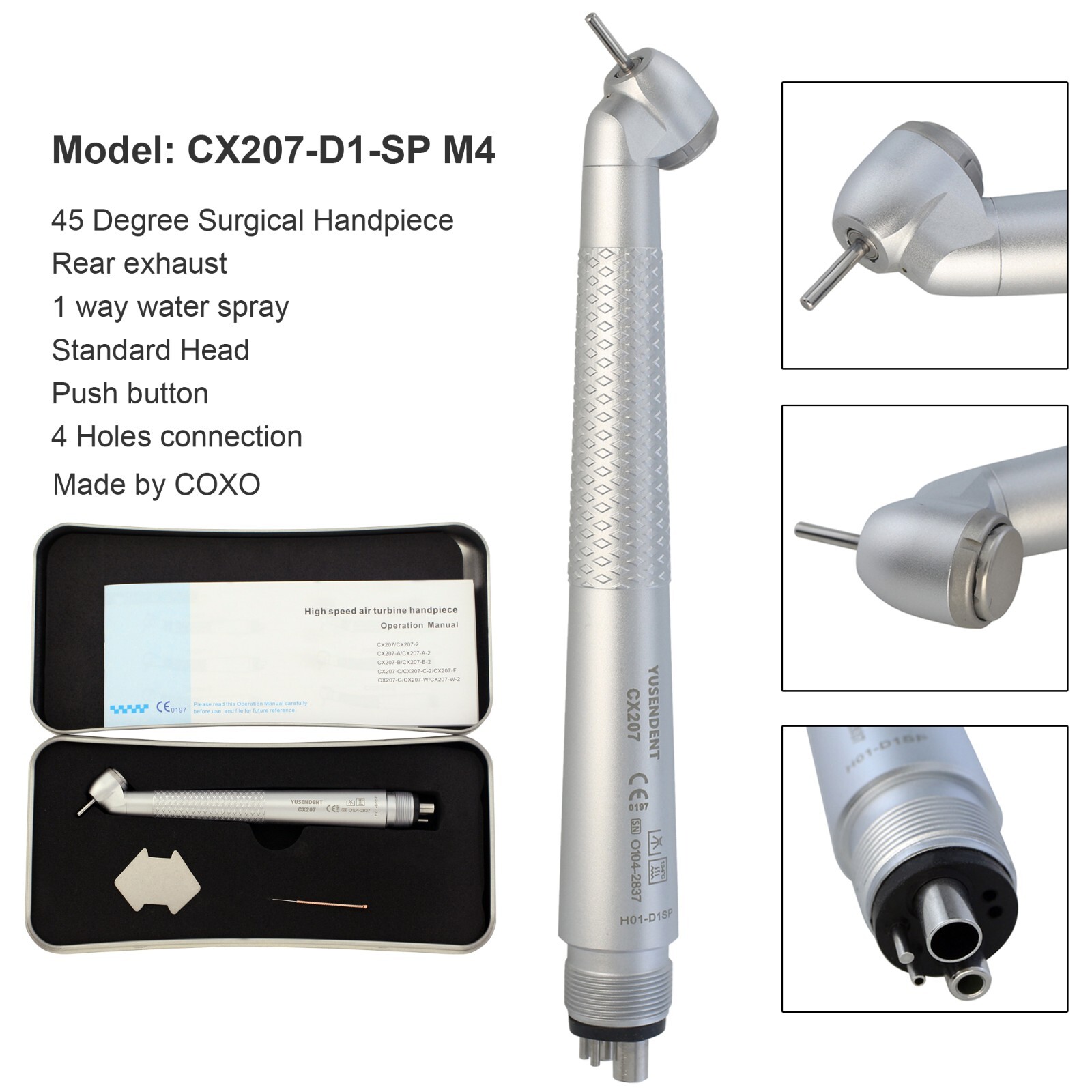 COXO Dental Surgical Handpiece 45 Degree High Speed 4 Hole LED Reverse Air NSK