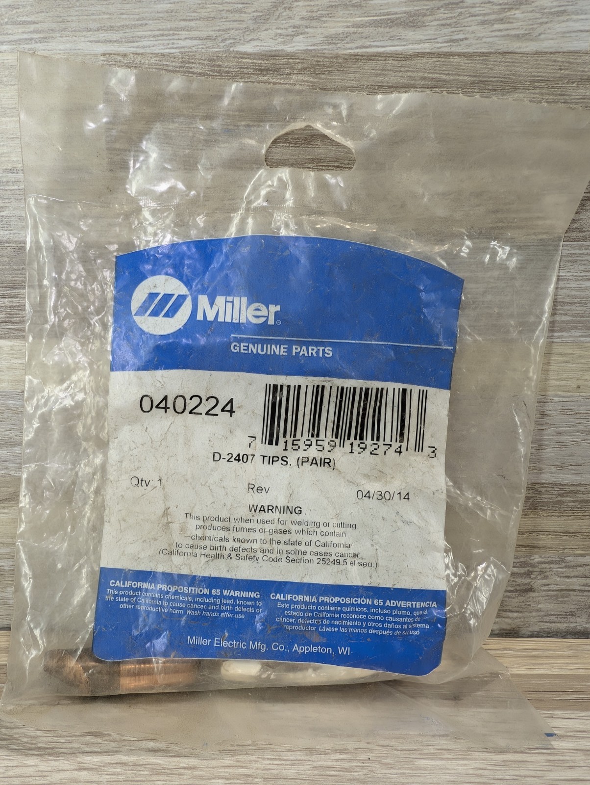 Miller 040224 D-2407 Tips, (Pair) Brand New NOS. White Powder Dried Up On Tube