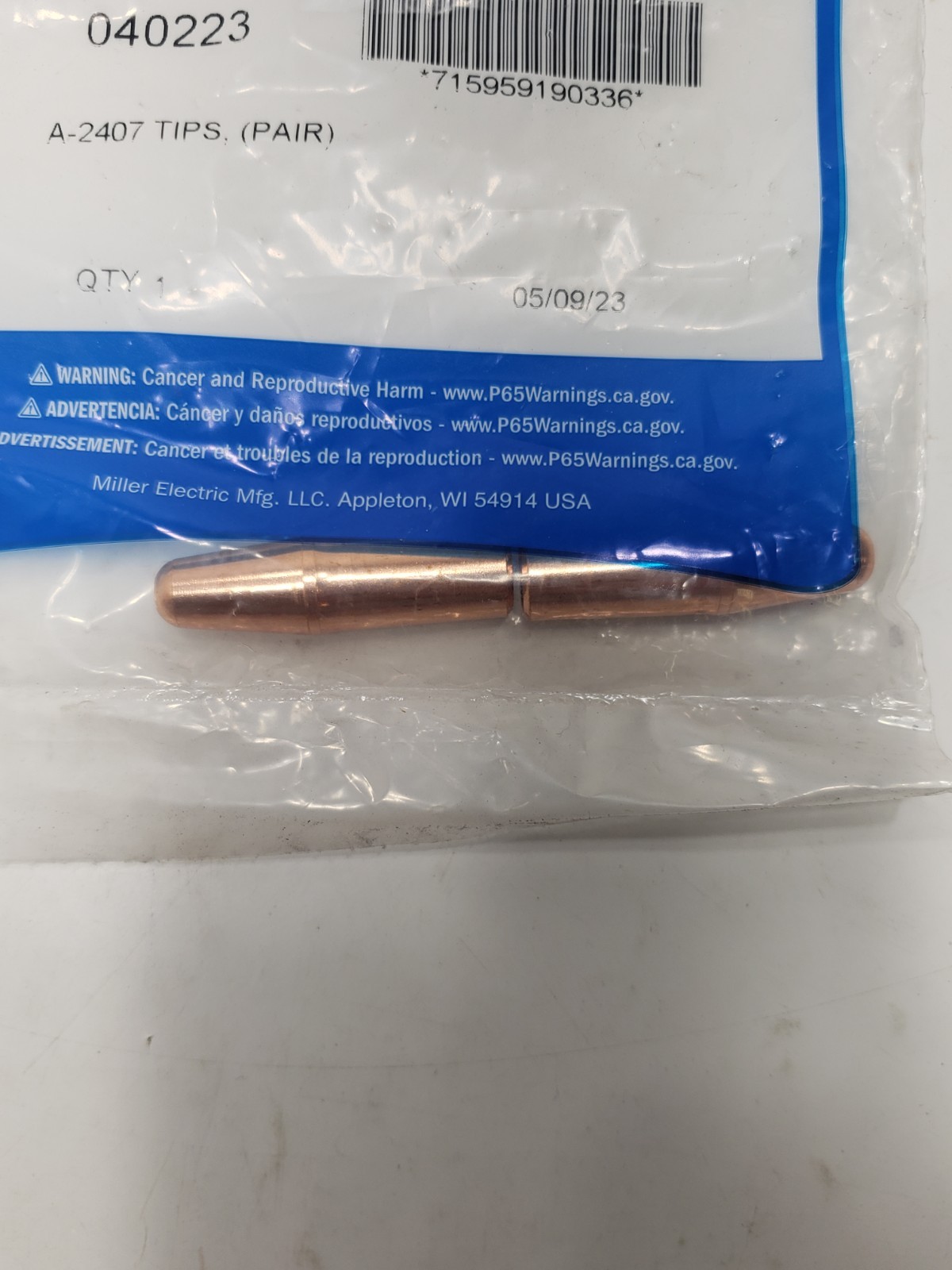 Miller Genuine Parts 040223 A-2407 Pointed Tips Pair Quantity One New