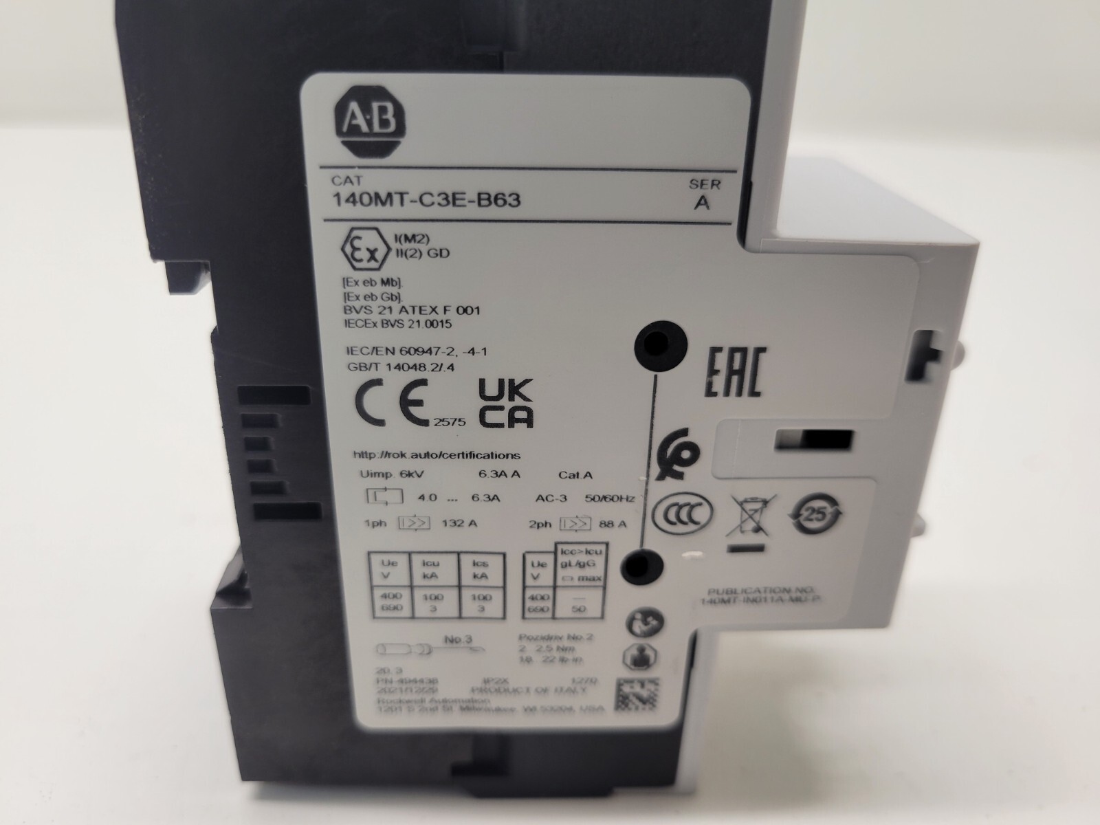 GOOD USED! ALLEN-BRADLEY 4.0-6.3A MOTOR PROTECTOR CIRCUIT BREAKER 140MT-C3E-B63