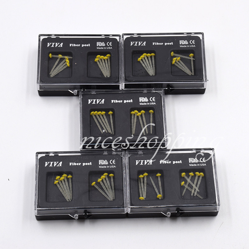 10 Pcs 1 Pack Dental Resin Screw Thread Quartz Fiber Post & 1 Drill Yellow 1.4