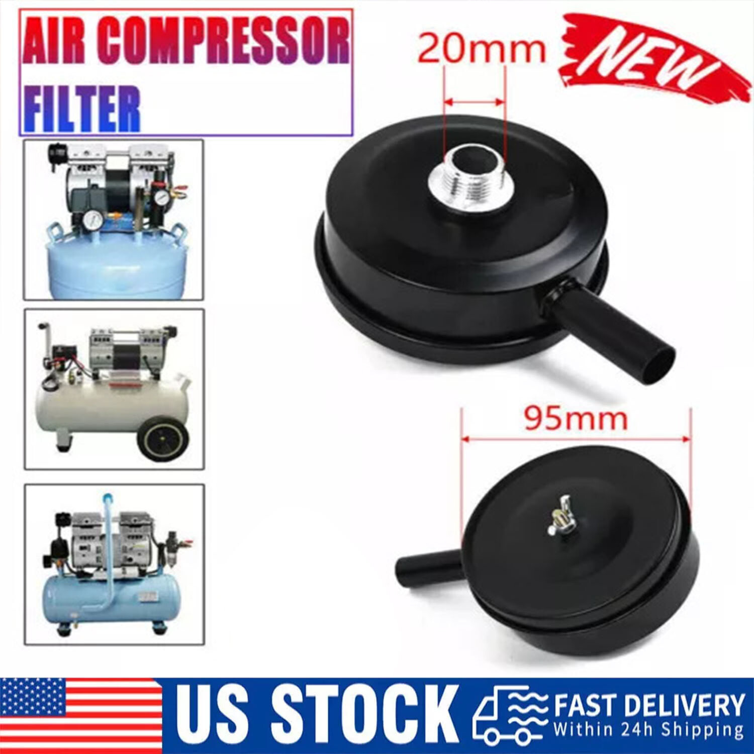 1/2″ 20mm Thread Air Compressor Intake Filter Muffler Silencer Black-Metal T5