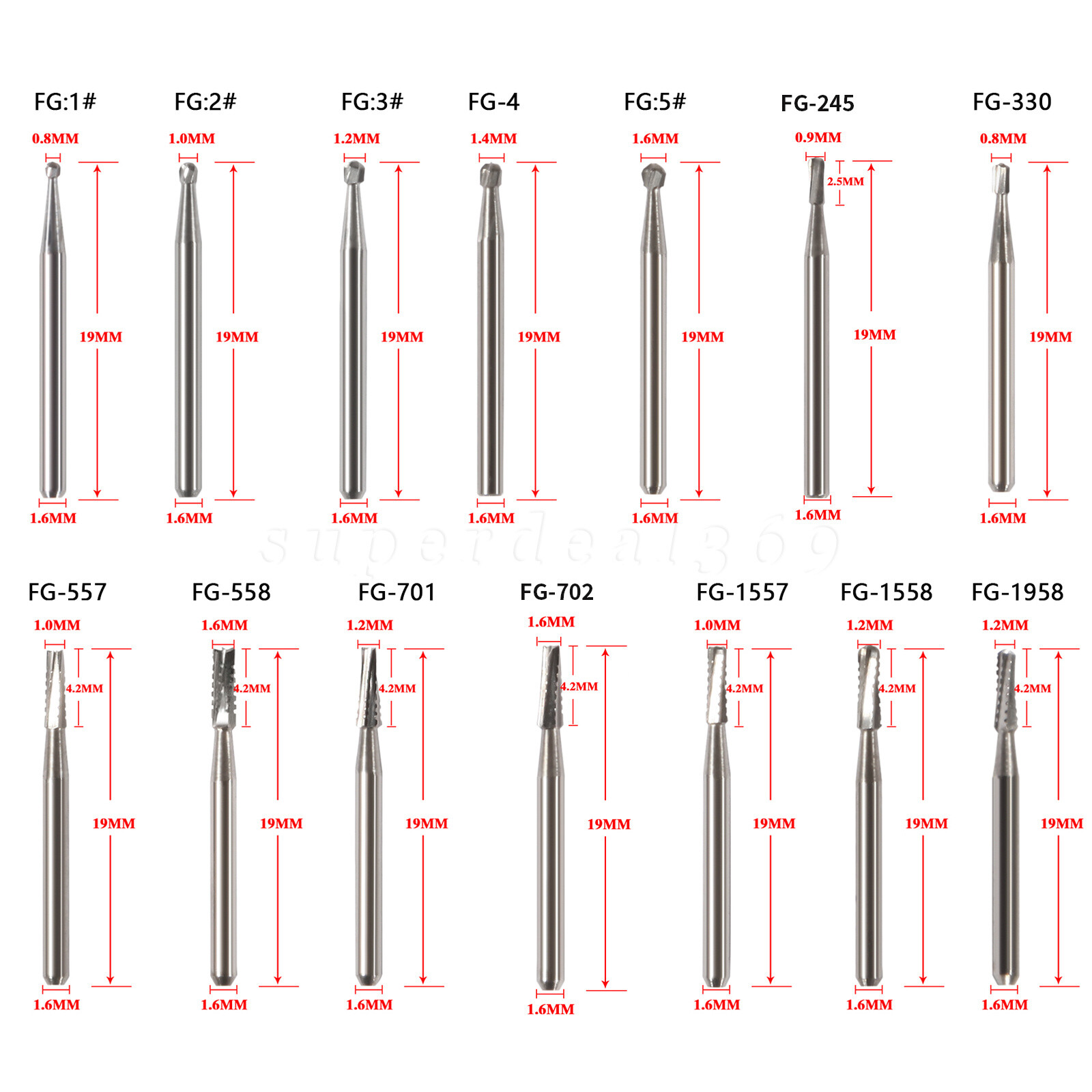 10-100 PCS Dental Carbide Tungsten Steel Burs Drills FG For High Speed Handpiece