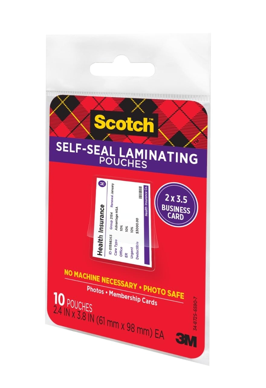 Scotch Self Sealing Laminating Pouches 10 Pack Business Card Size Ultra Clear