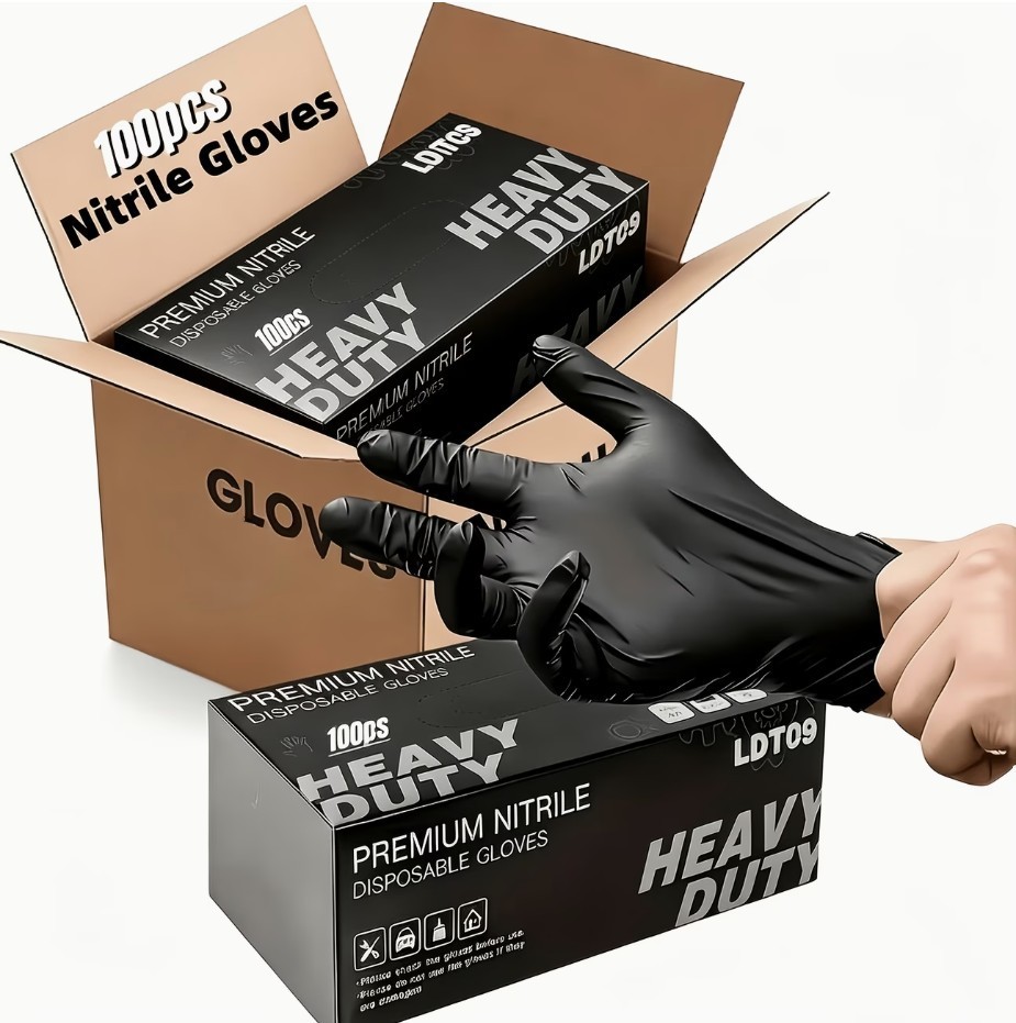 Disposable Gloves Latex – Heavy Duty Black 6Mil Nitrile-Free Powder-Free 100Pcs