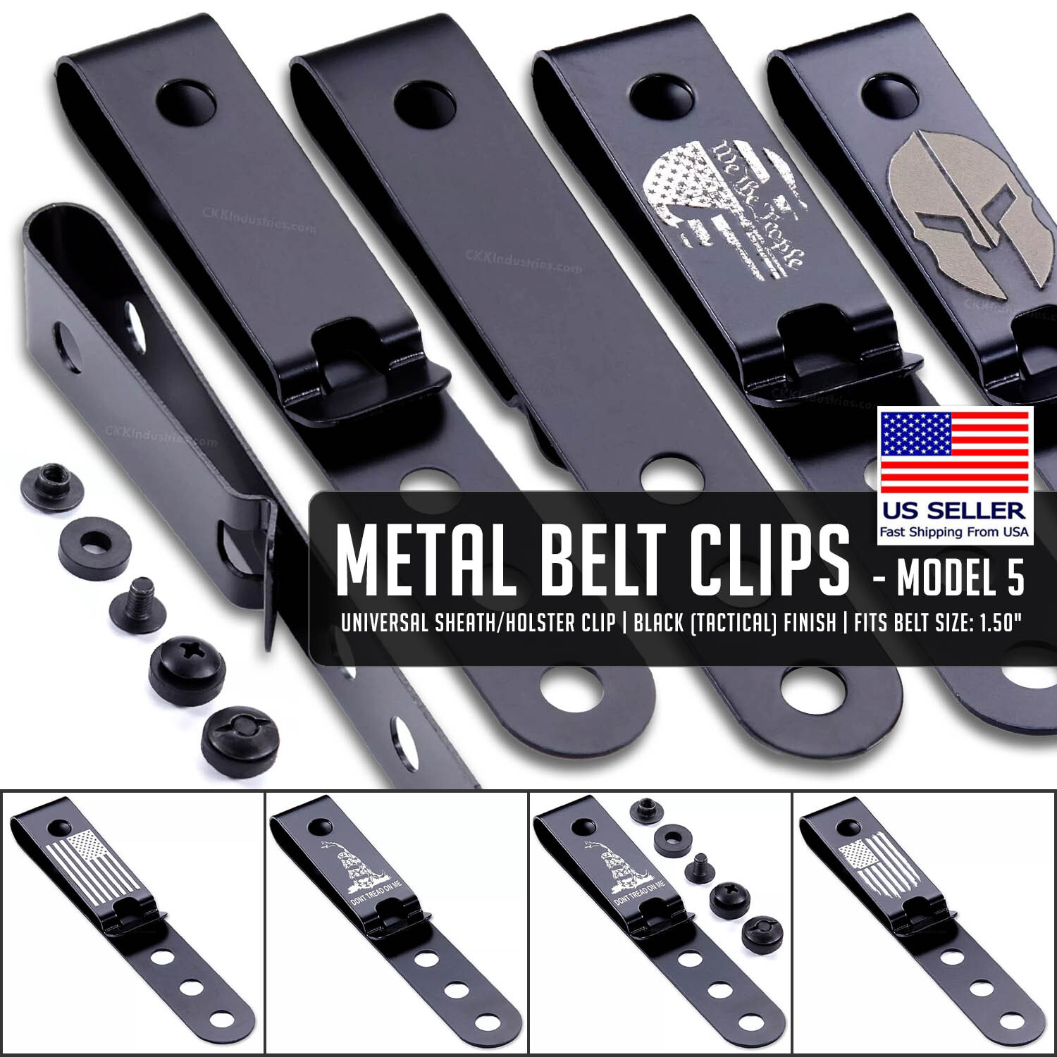 Metal Belt Clips – Model 5 – Holster Belt Clips – (w/SPTHA Mounting Hardware)