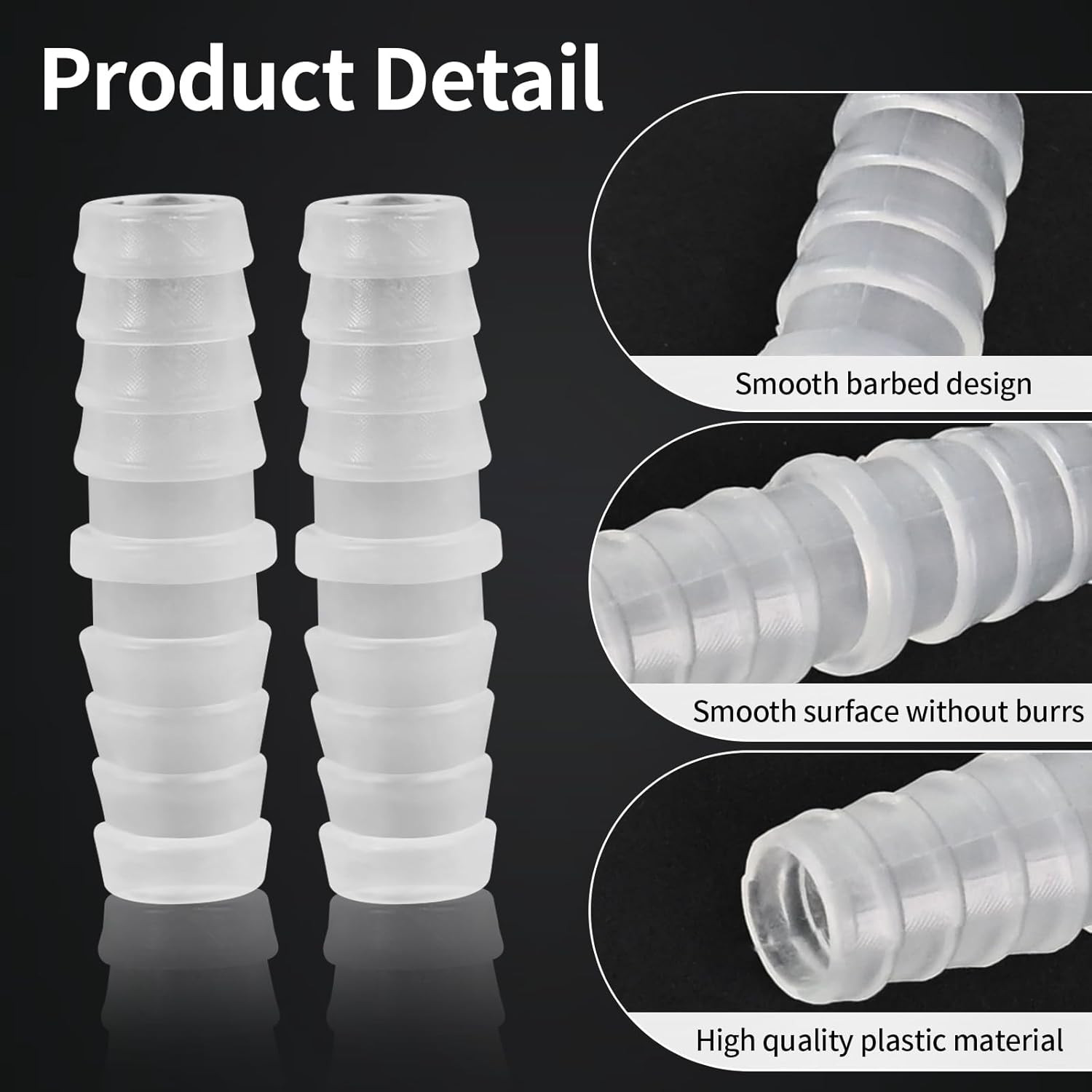 3/8″ Barbed Hose Connector, 5-Pack Plastic Barb Fitting Adapter for Air, Water,