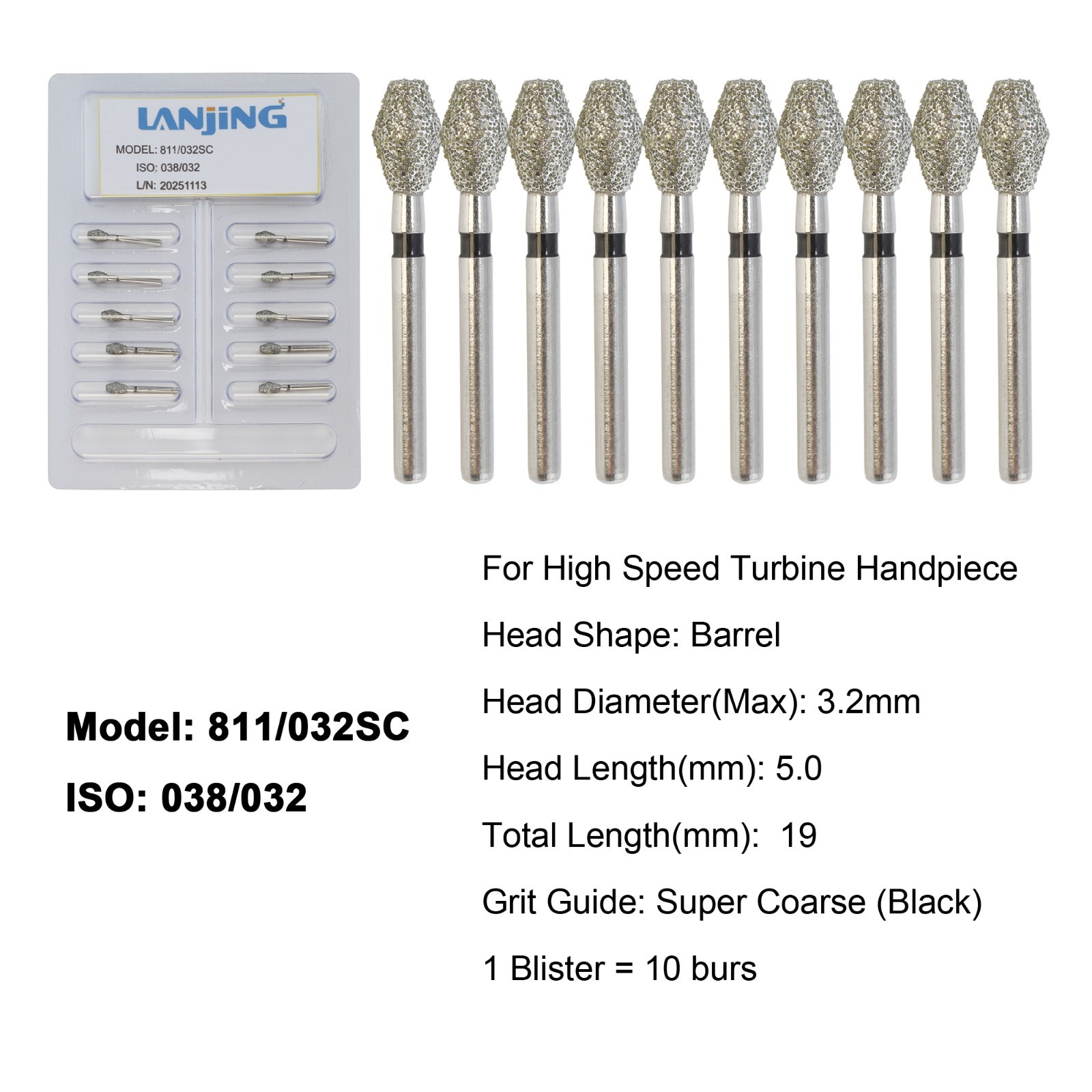 Dental Diamond Burs FG Barrel Diamond Bur Super Coarse High Speed Friction Grip