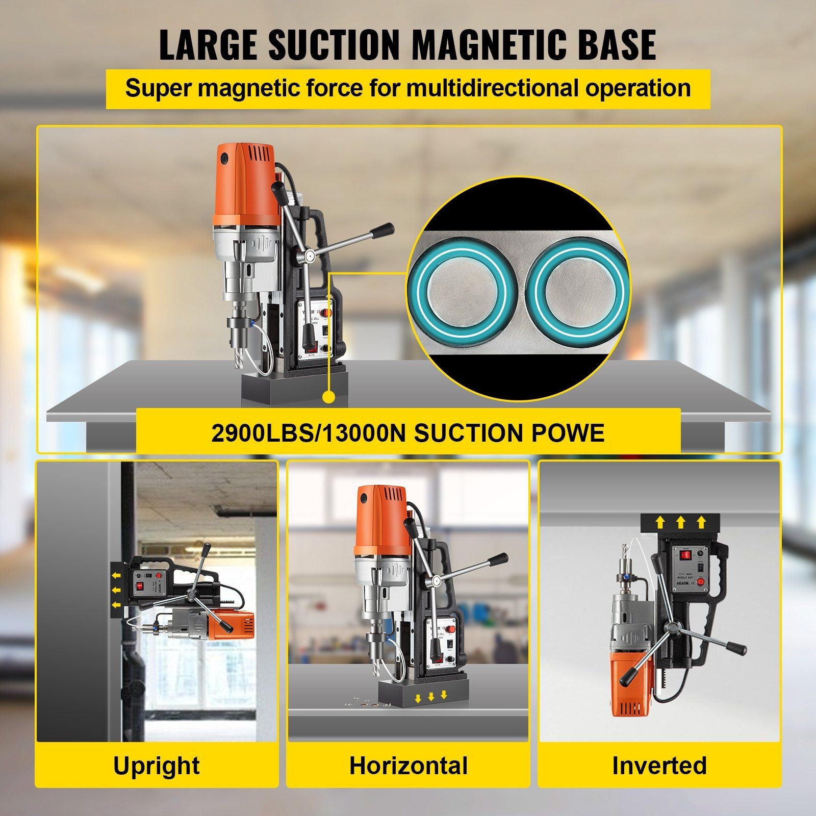 1450W Magnetic Drill Press 2900LBS 2in Bore, 8.3ft Travel, 11pc HSS Cutter Set