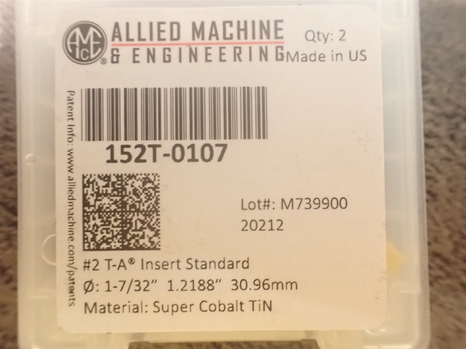 AME 152T-0107 #2 1-7/32″ Super Cobalt TiN Drill Inserts 2 Pack (BN324)