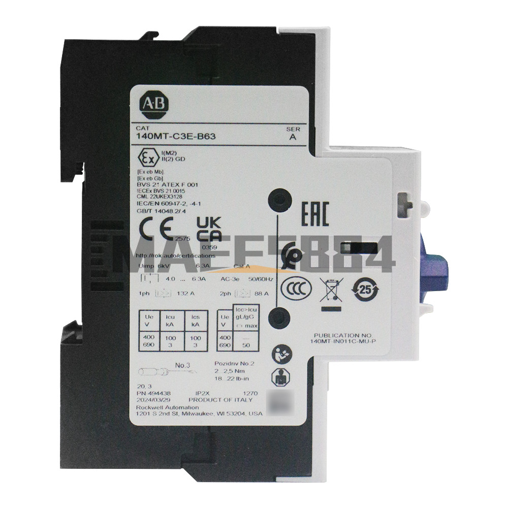 Allen Bradley 140MT-C3E-B63 C Frame, 4 – 6.3A,Motor Protection Circuit Breaker
