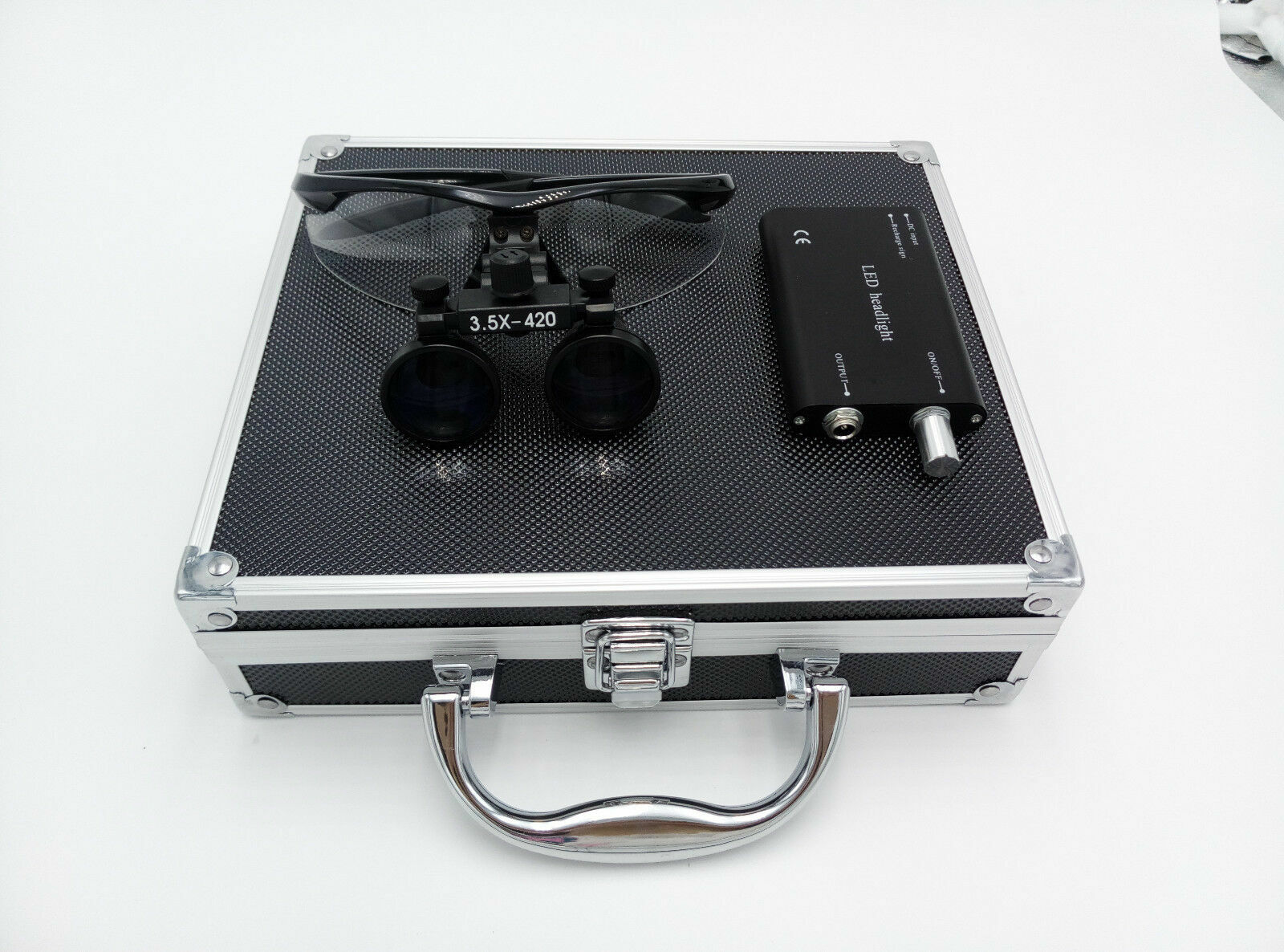 Dental 3.5X Binocular Loupes + 3W LED Head Light + Aluminum Box Black US STOCK