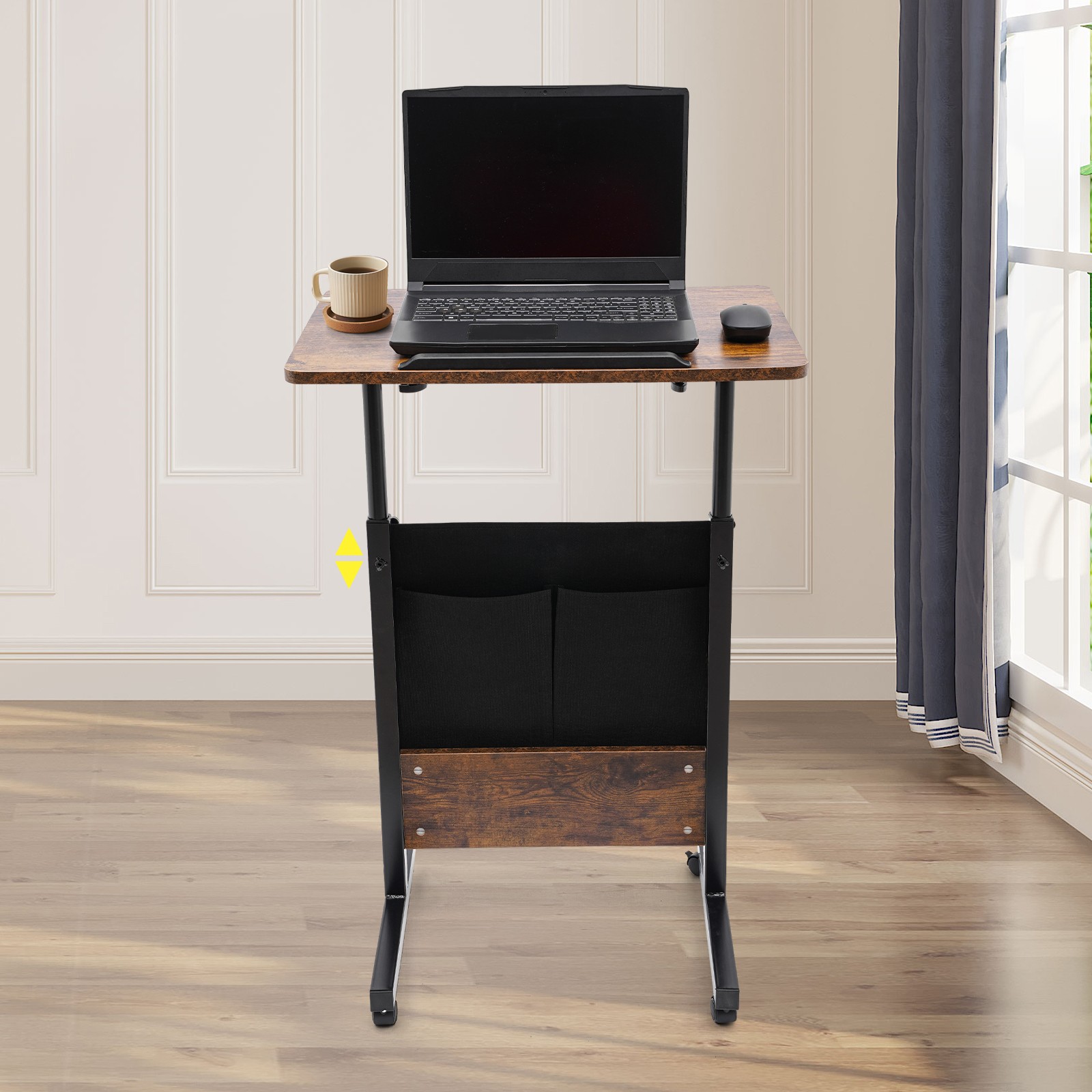 Rolling Laptop Desk Adjustable Height Computer Table Stand up Office w/ Storage