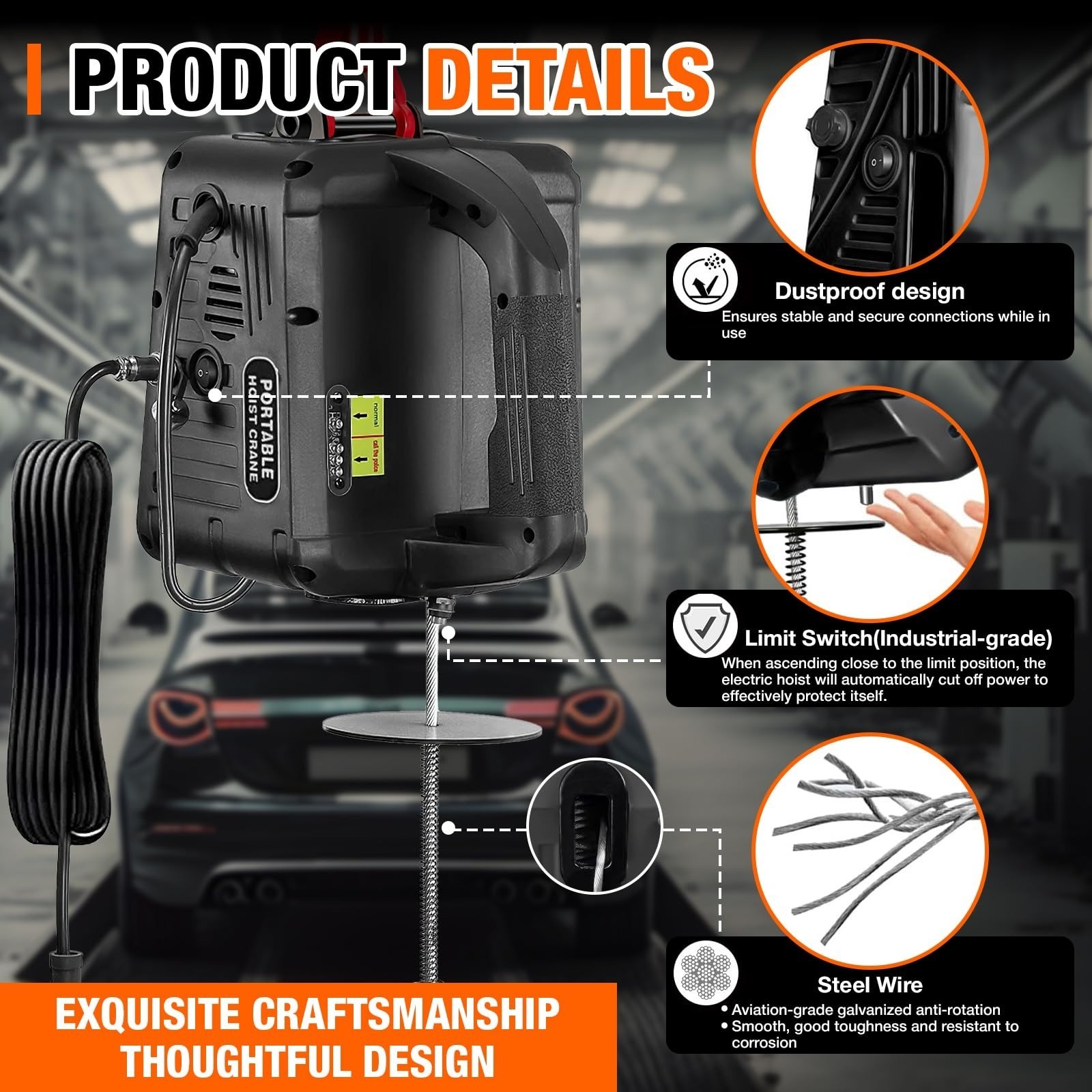 3-in-1 Electric Hoist 2200lb Capacity Power Winch Crane 110V