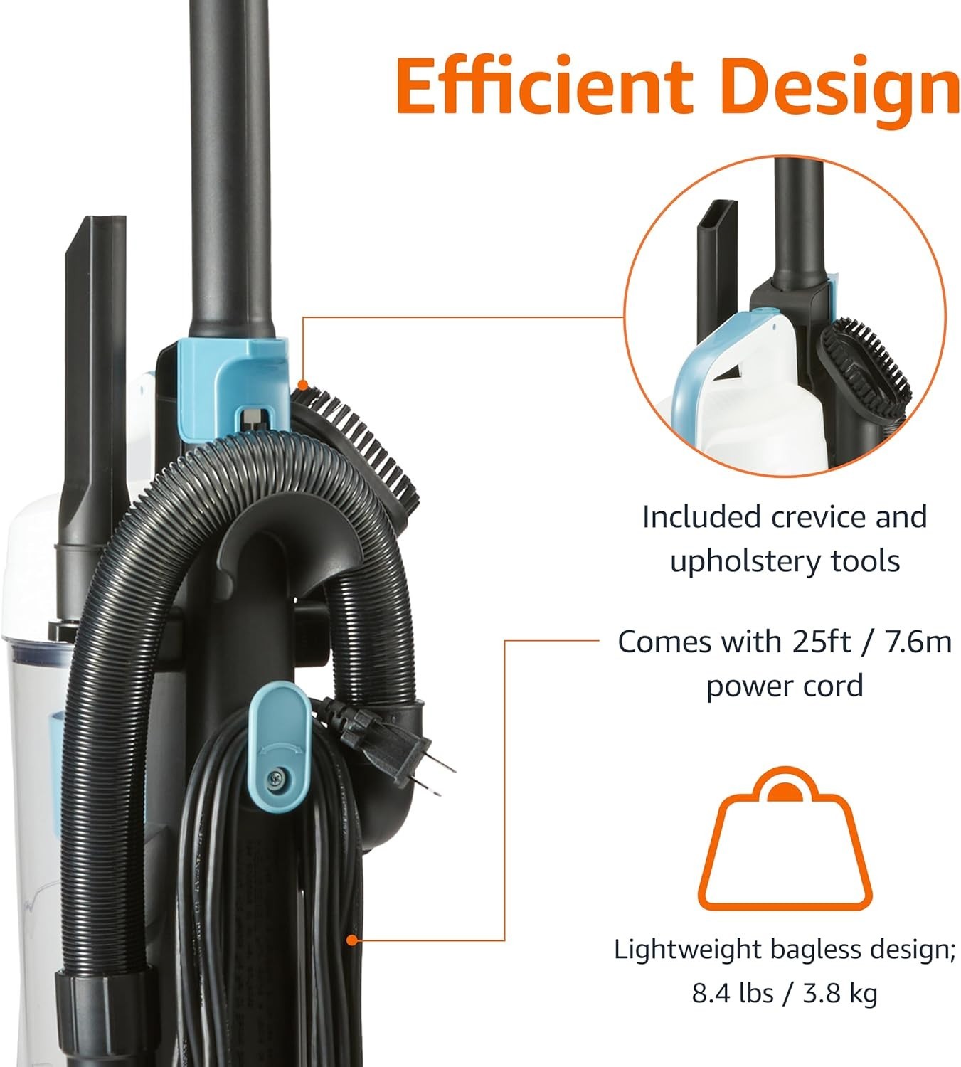 Amazon Basics Upright Bagless Vacuum Cleaner 720W 1.7L Lightweight 25ft Cord