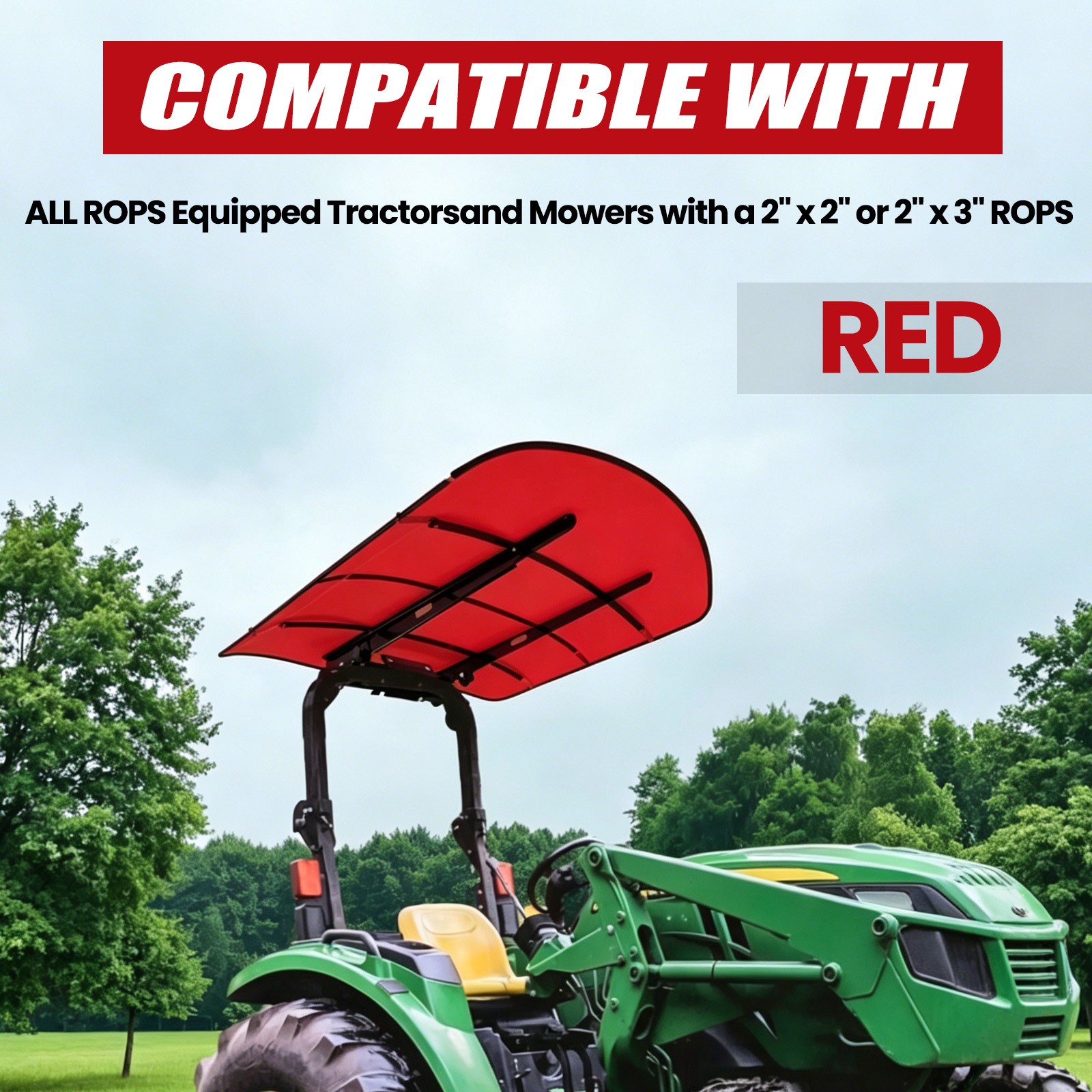 Red Canopy For 52″ X 52″ Equipped Tractors & Mowers W/2″x 2″ or 2″ x 3″ROPS