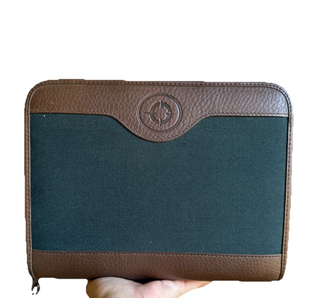 FRANKLIN COVEY Binder Green Line 10” x 8” NEW 90s GREEN With BROWN Leather Trim