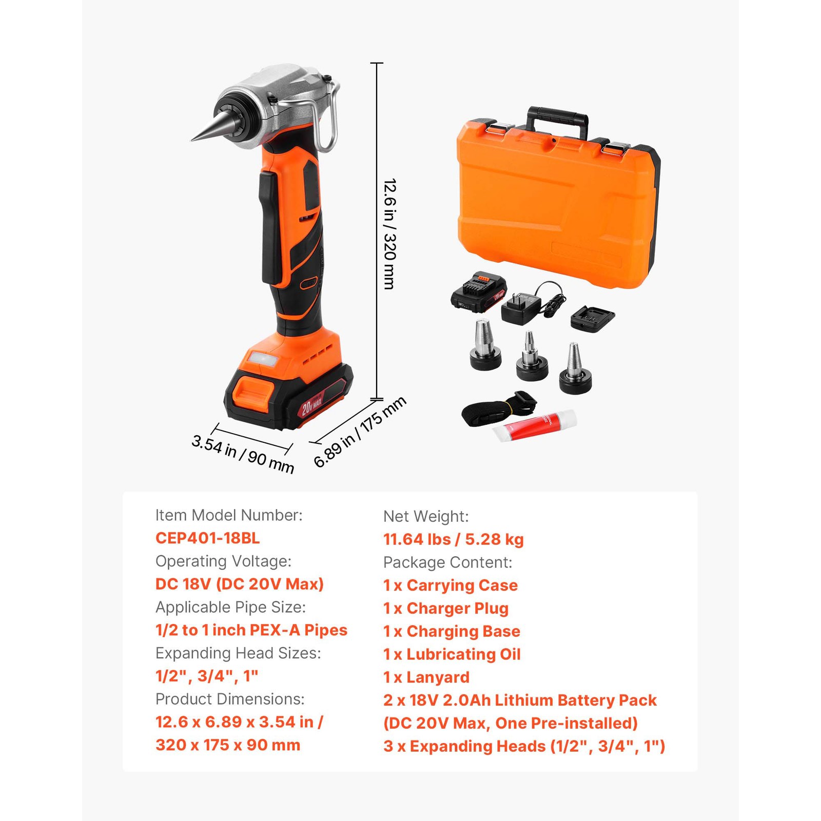 Uimoso Cordless Electric Tube Expander 20V Max 1/2″, 3/4″, and 1″ PEX-A Pipes