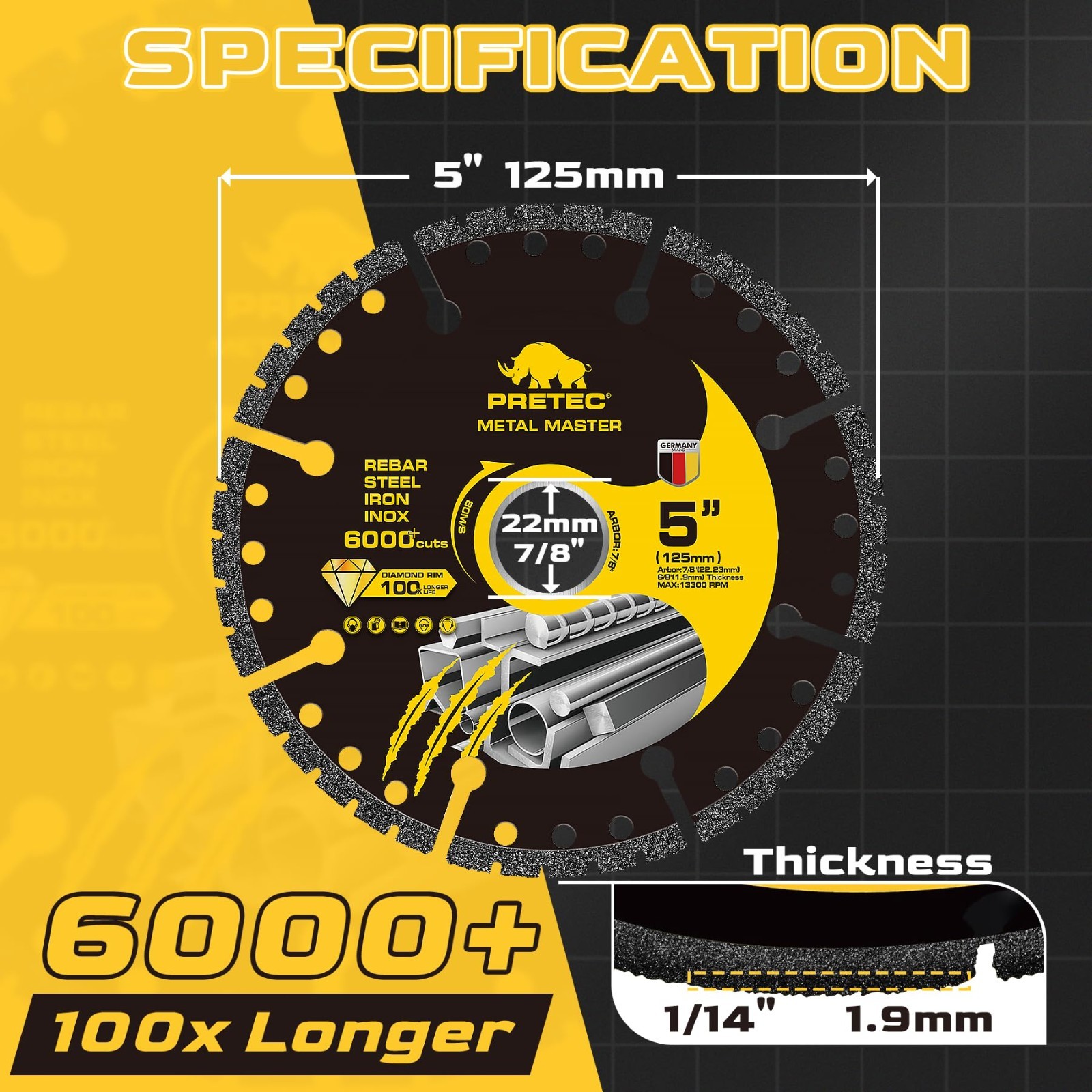 5″ Diamond Cut Off Wheel 3 Pack,6000+ Cuts Metal Cutting Disc for Angle Grinder
