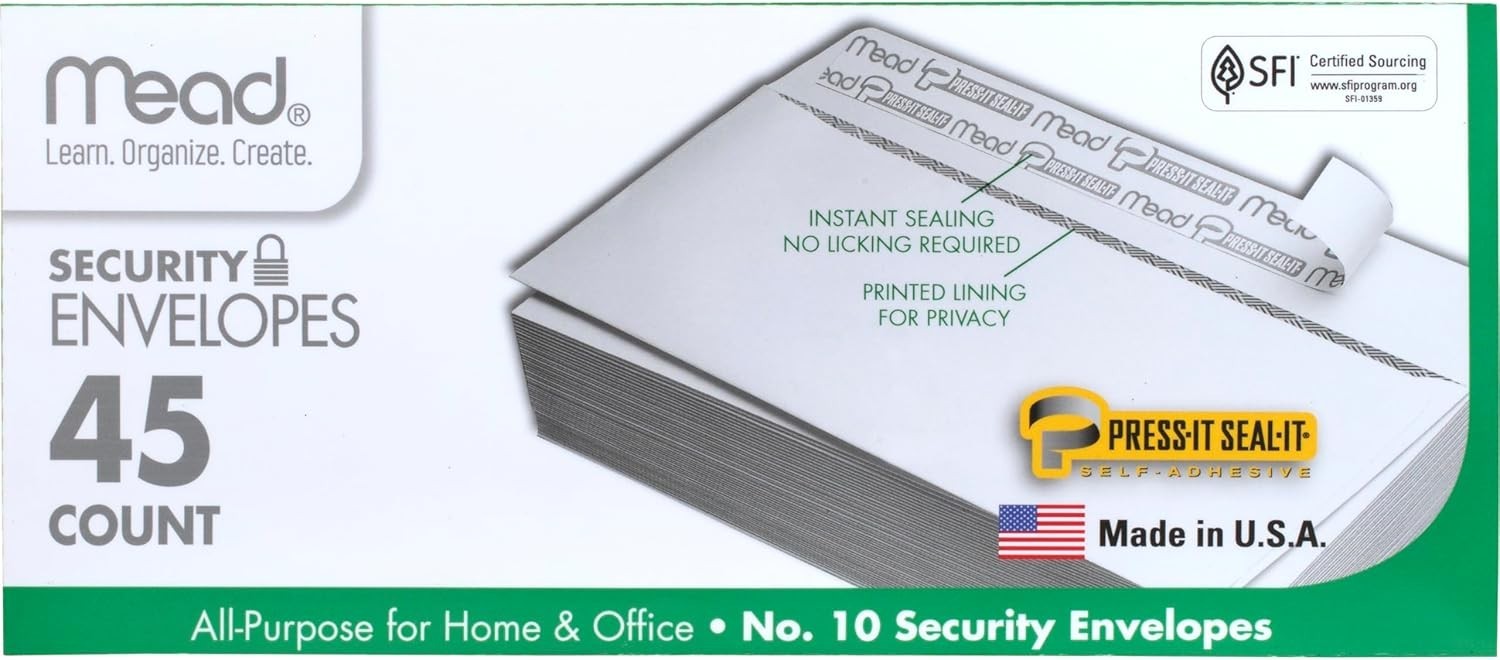 #10 Envelopes Self Seal Security Tinted Envelopes for Privacy & Business, Peel a