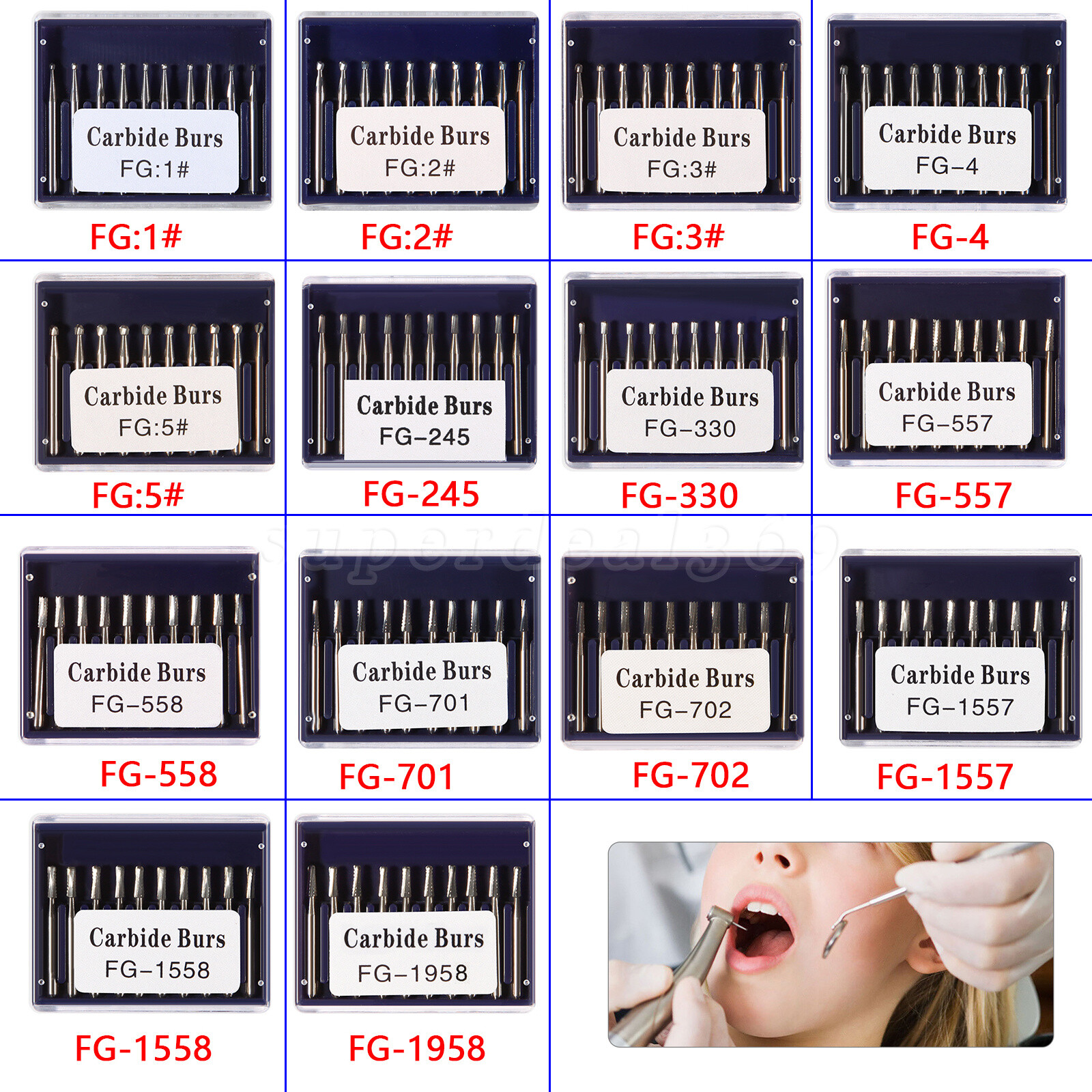 10-100 PCS Dental Carbide Tungsten Steel Burs Drills FG For High Speed Handpiece