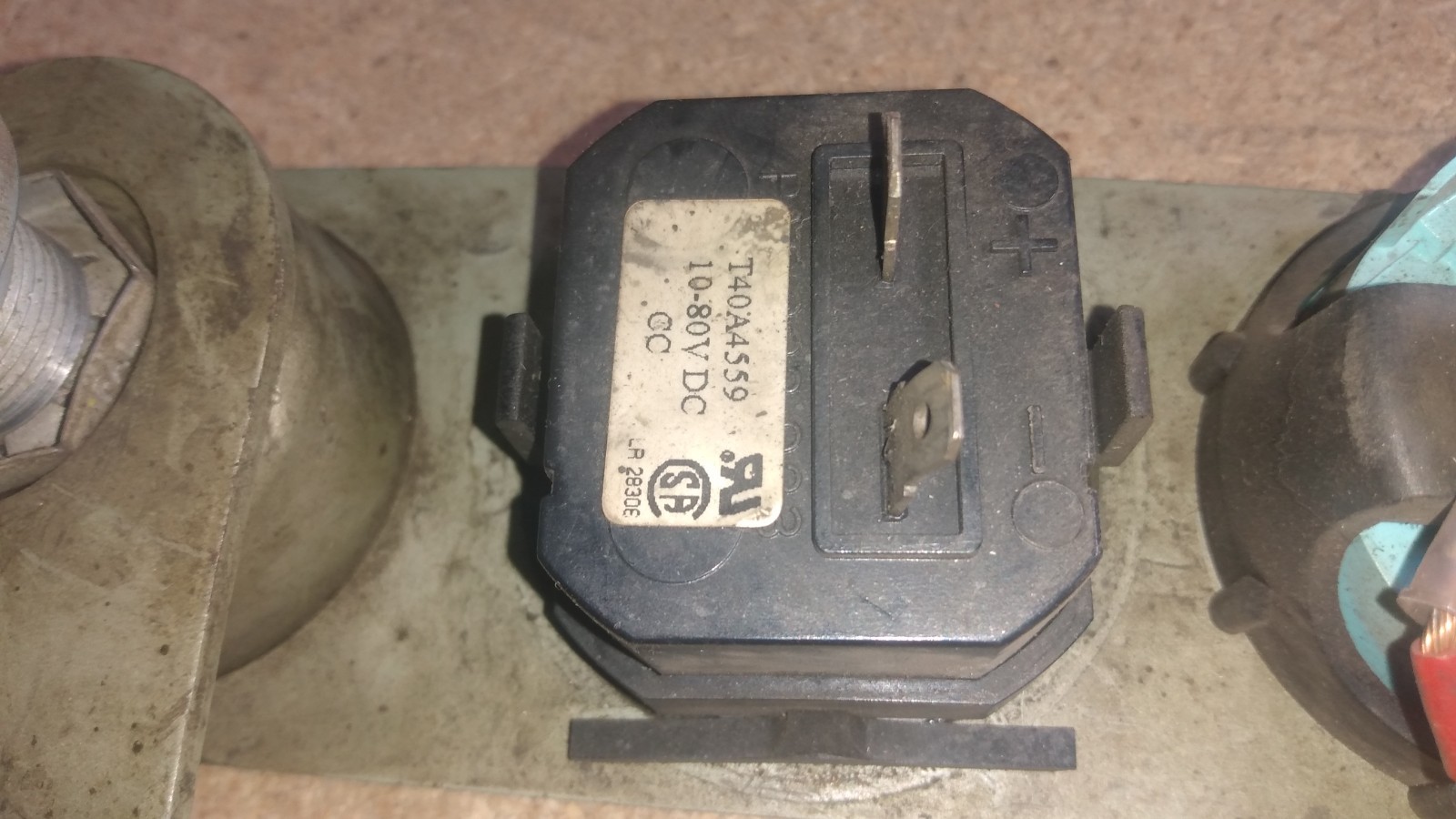 Clark Volt Meter, Hours Meter, Key Switch and Fuse Holder on steel panel – used