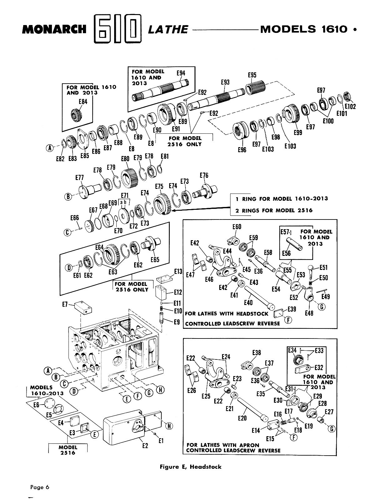 Monarch Models 1610, 2013, 2516 Lathes Series 610 & 612 Parts Manual *94