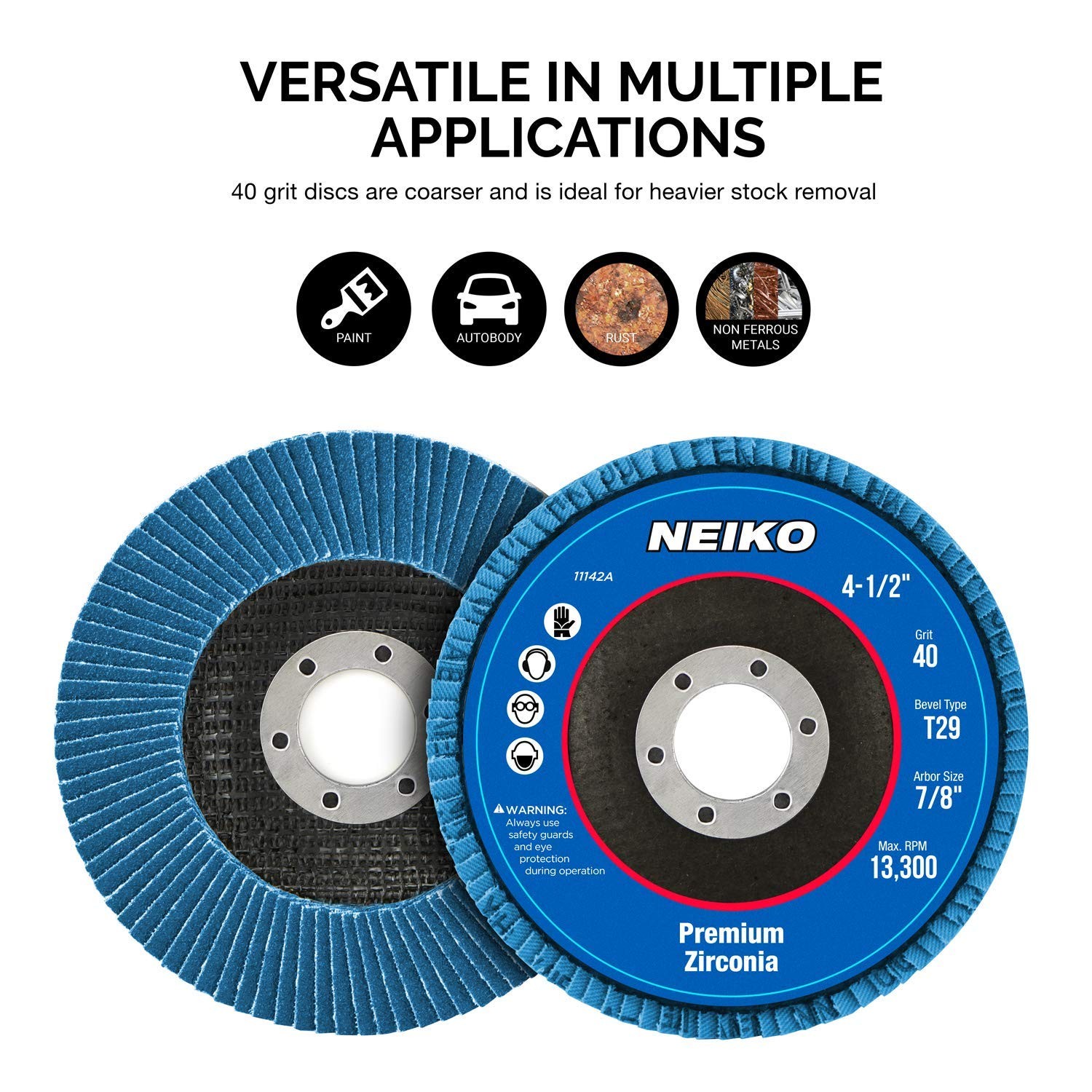 NEIKO 11142A 10 Pack Zirconia Flap Discs 4-1/2 for Angle Grinder, 40 Grit Flappe