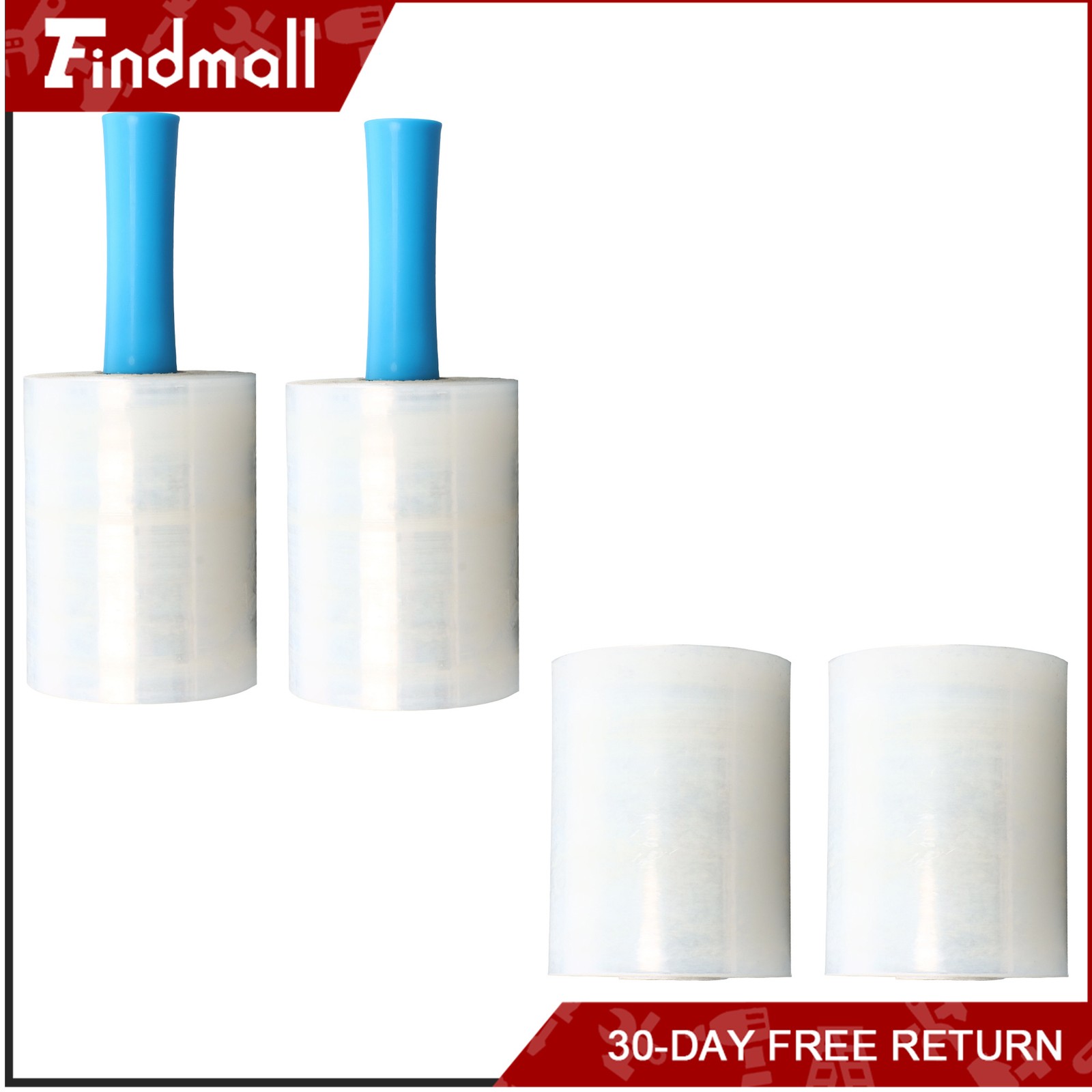 Findmall 4 Rolls 5 Inch x 1000 Ft Clear Stretch Wrap Film with 2 Pcs Handle