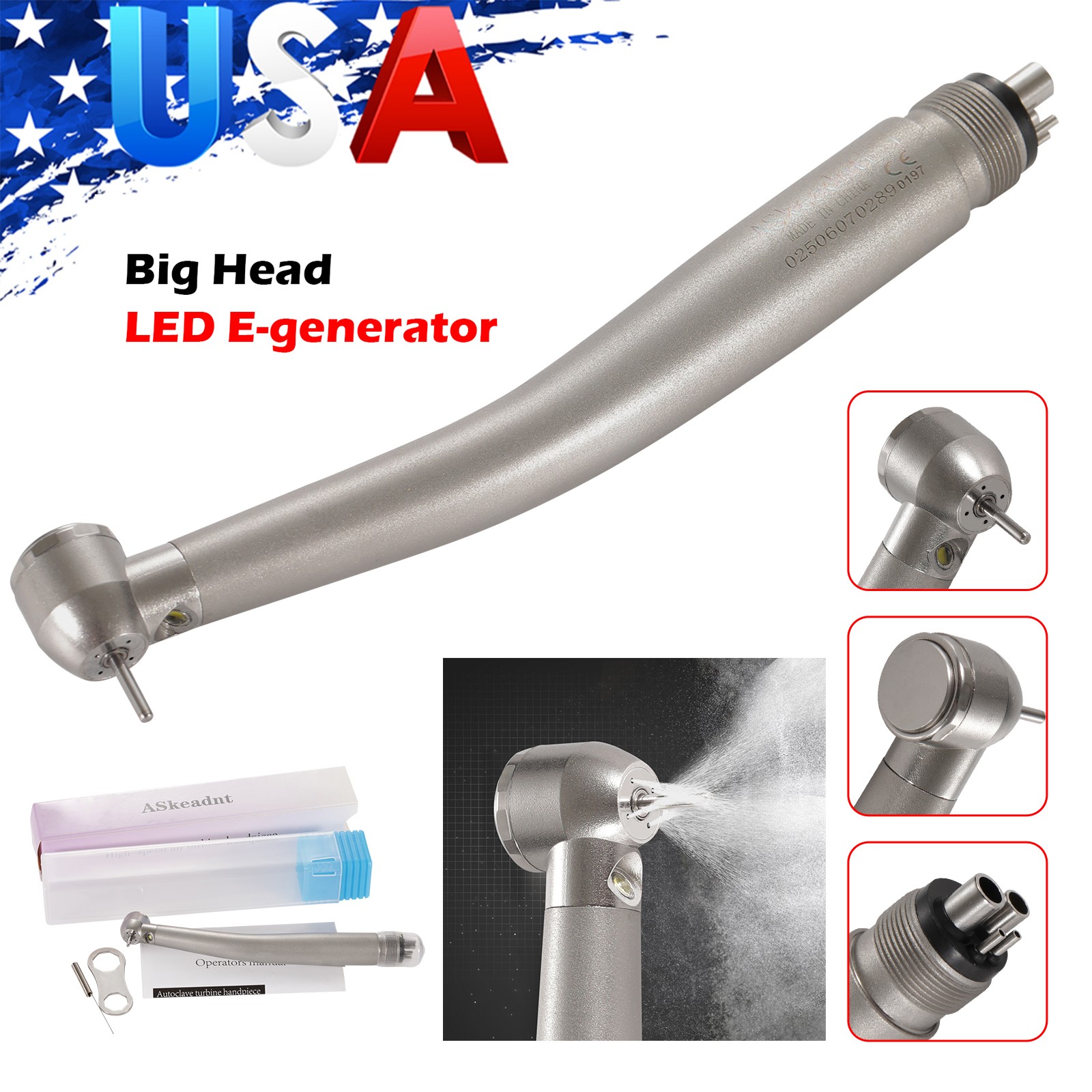 NSK Style Dental Fiber Optic High Speed Turbine Handpiece LED E-generator 4Hole
