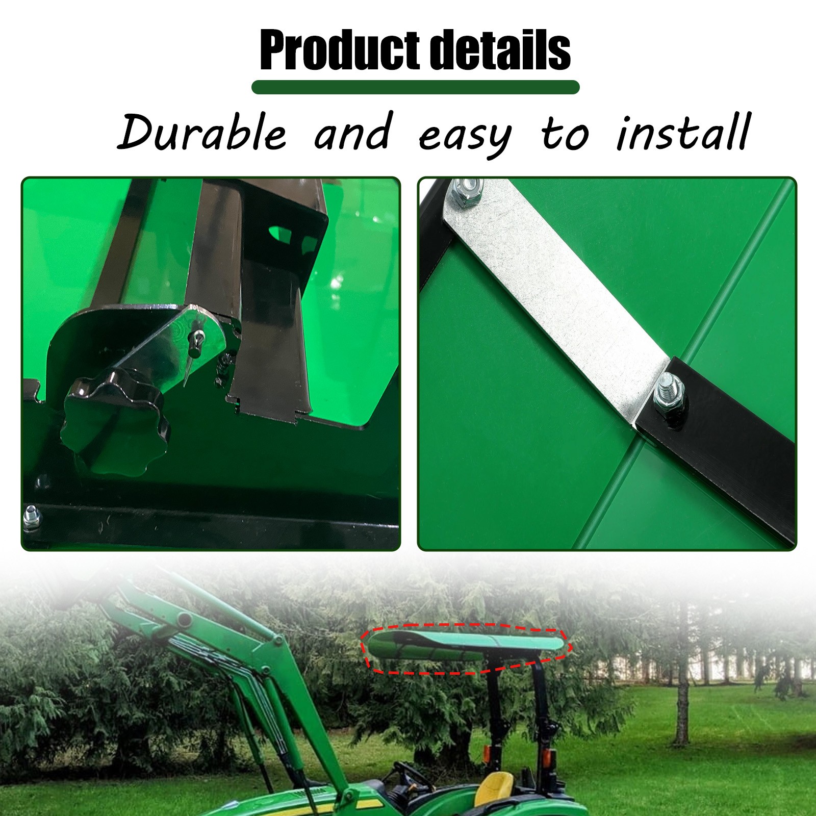 Tuff Top Tractor Canopy 52″ X 52″ For John Deere 2″ x 2″ or 2″ x 3″ ROPS Green