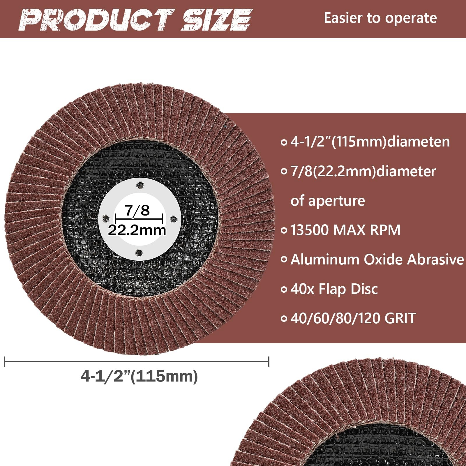 4.5 Inch Flap Discs 40 PCS – Assorted Grit 40 60 80 120 Aluminum Oxide…
