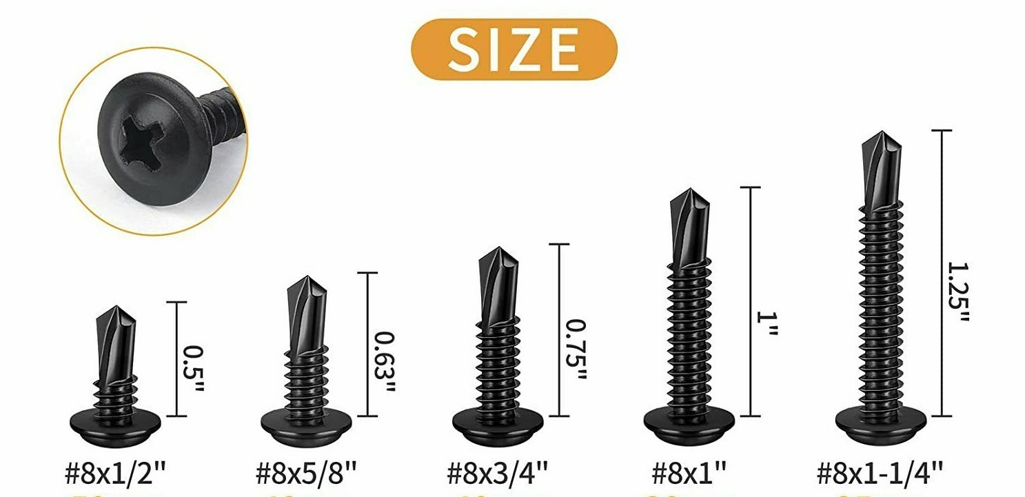 Modified Truss Head #8 x 1/2″ to 3″ Self Drilling Screws, Black