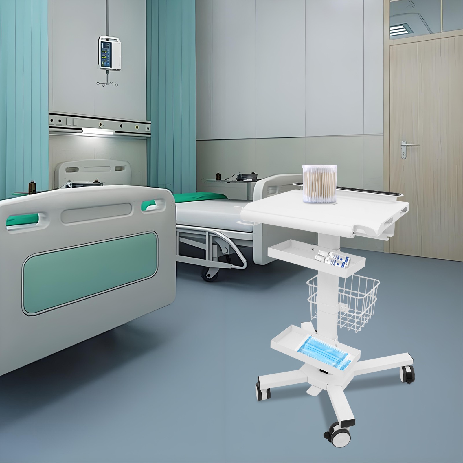 Medical Laptop Workstation Cart Dental Medical Cart Trolley with Scanner Holder