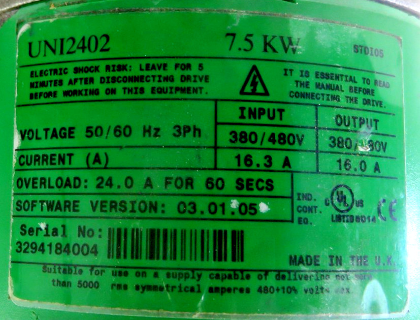 CONTROL Techniques UNI2402 Unidrive AC Drive, FOR PARTS/ REPAIR