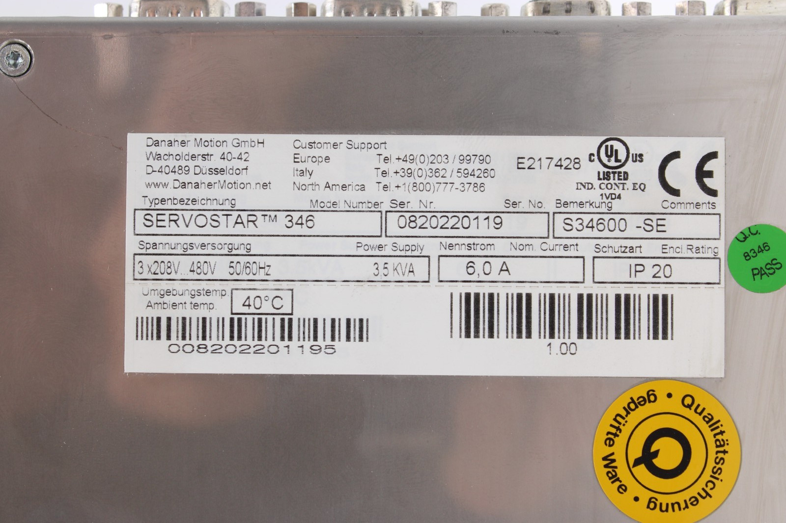 Kollmorgen SERVOSTAR 346 Brushless Digital Servo Amplifier S30601-SE