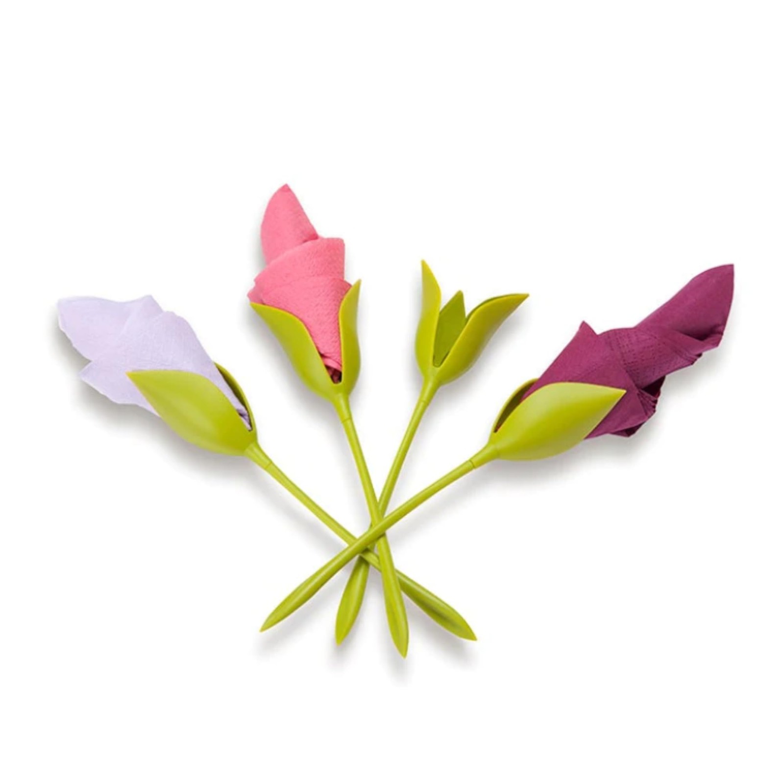 Peleg Design Bloom Napkin Holders for Tables, Set of 4 Green Stemmed Plastic Twi