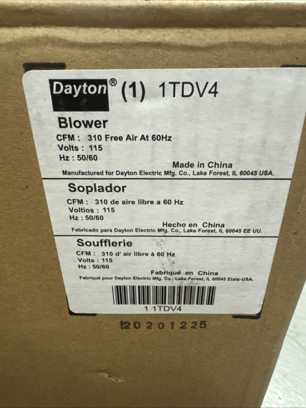 Dayton 1Tdv4 Rectangular Blower 1650 Rpm 1 Phase Direct Drive Steel 1